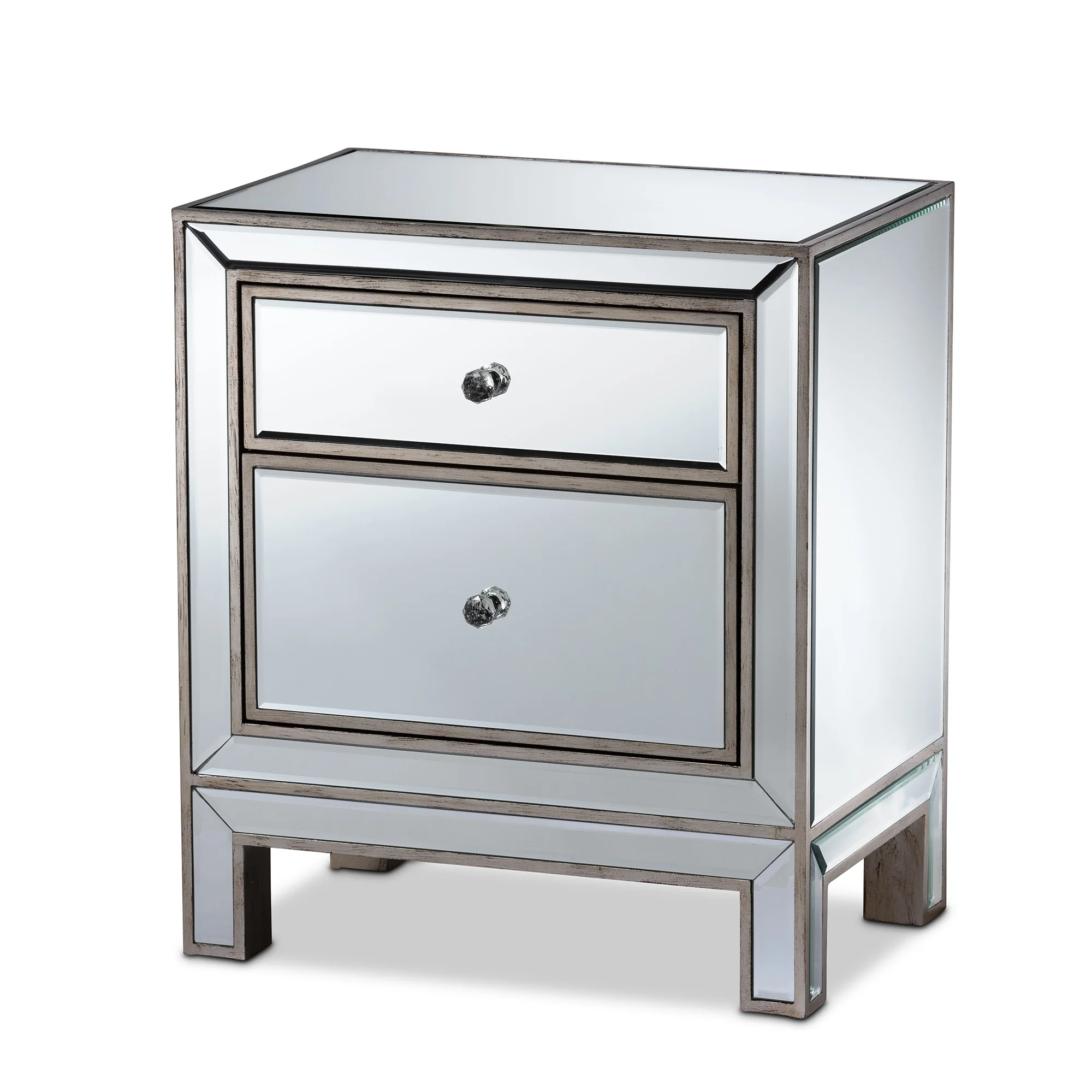 Baxton Studio Fadri Contemporary Glam and Luxe Mirrored 2-Drawer End Table - Image 3