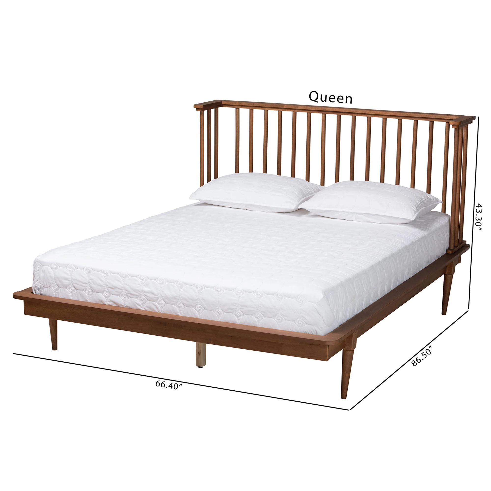Baxton Studio Flint Mid-Century Modern Ash Walnut Finished Wood Queen Size Platform Bed - Image 8