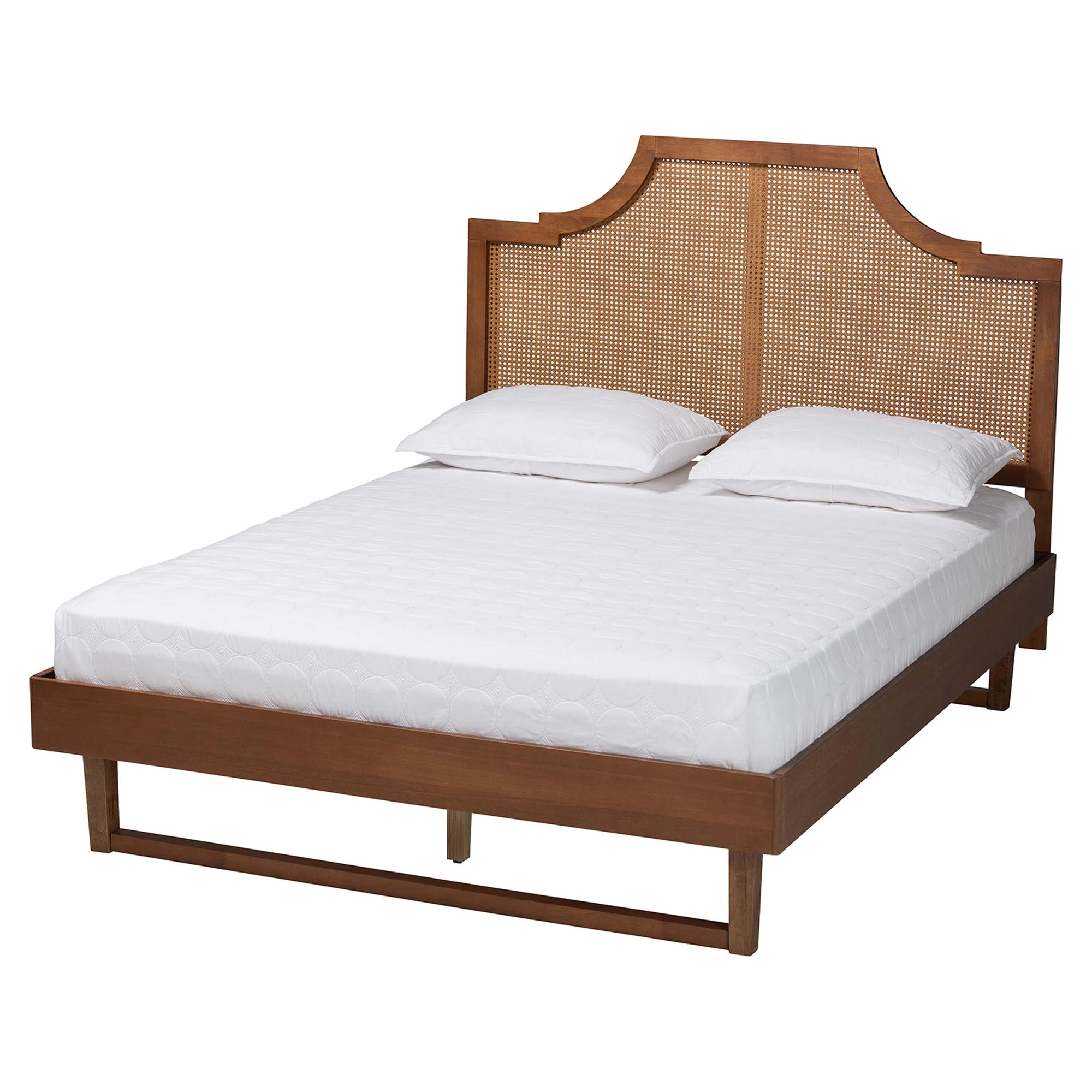 Baxton Studio Francine Mid-Century Modern Ash Walnut Woven Rattan King Size Bed - Image 6
