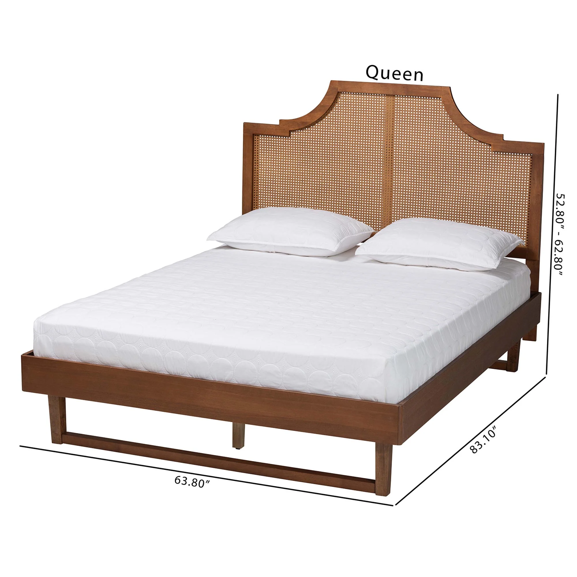 Baxton Studio Francine Mid-Century Modern Ash Walnut Woven Rattan Queen Size Bed - Image 3