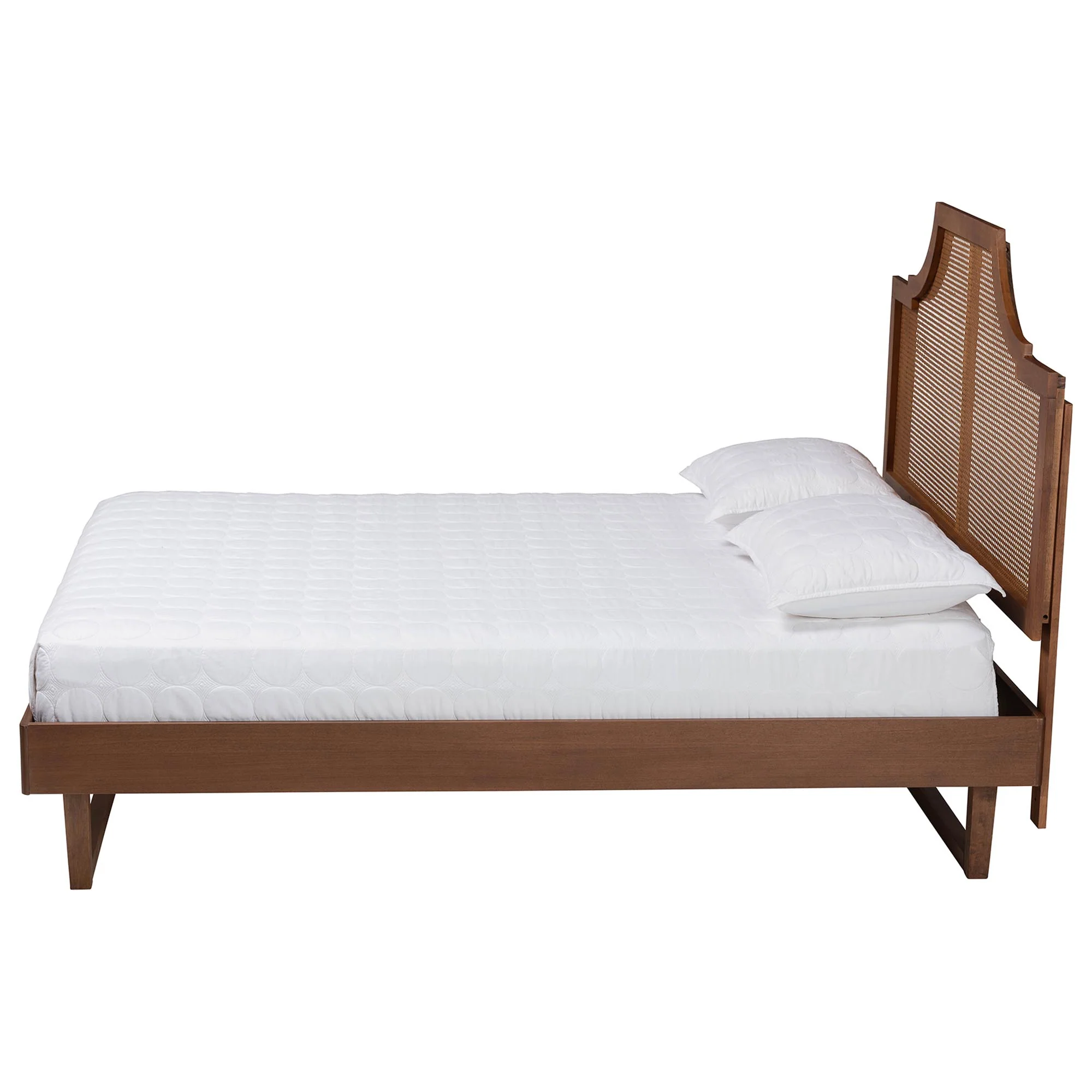 Baxton Studio Francine Mid-Century Modern Ash Walnut Woven Rattan Queen Size Bed - Image 7