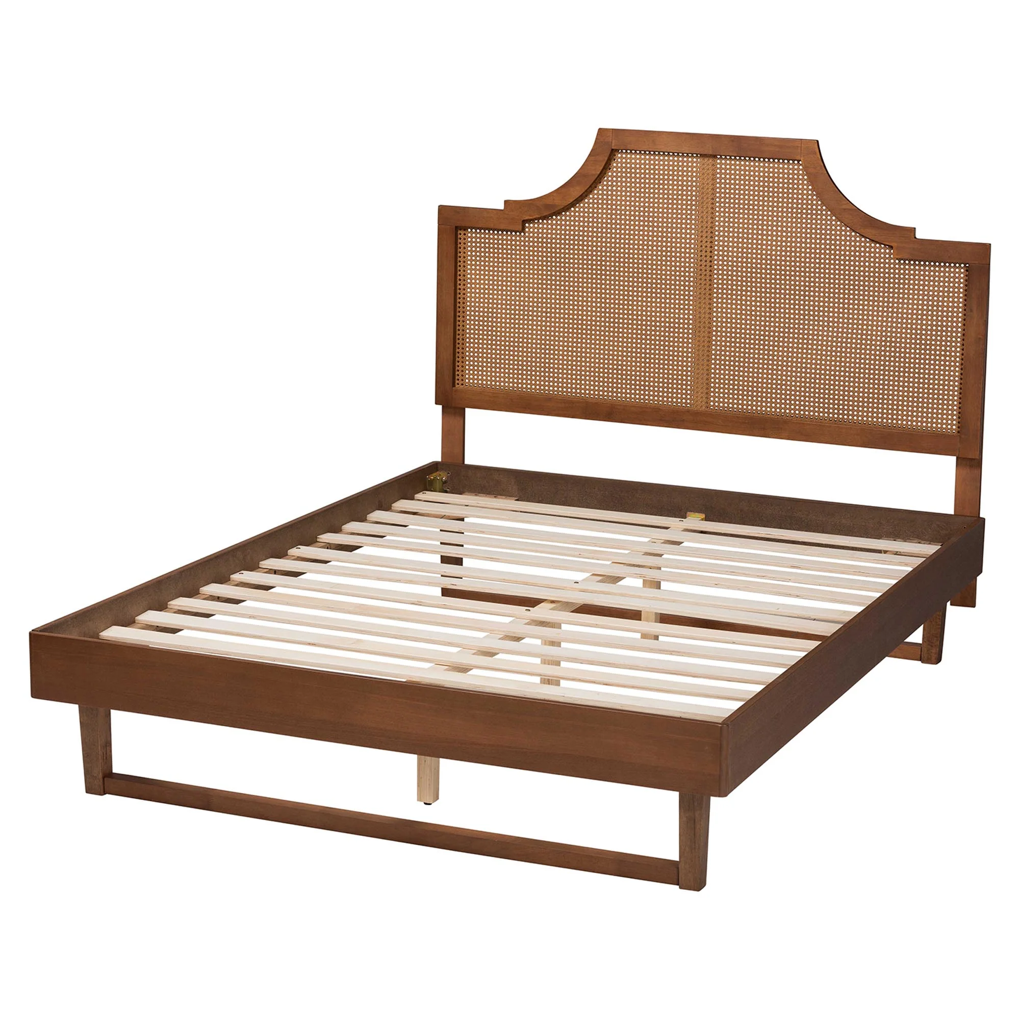 Baxton Studio Francine Mid-Century Modern Ash Walnut Woven Rattan Queen Size Bed - Image 8