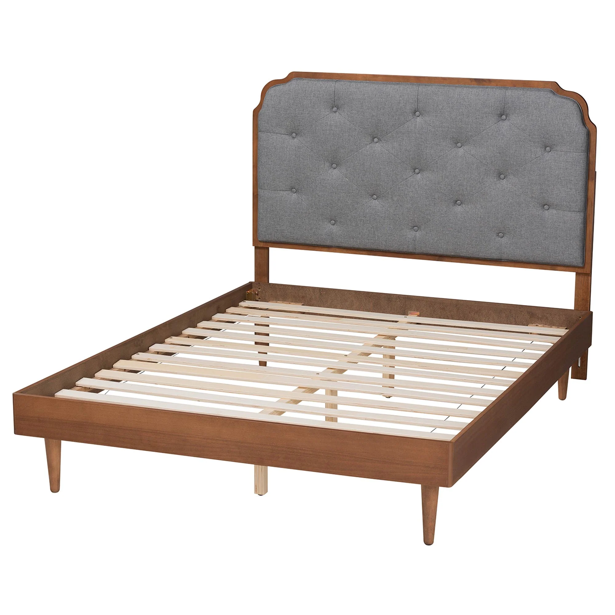 Baxton Studio Garron Mid-Century Modern Grey Fabric and Walnut Brown Wood King Size Platform Bed - Image 8