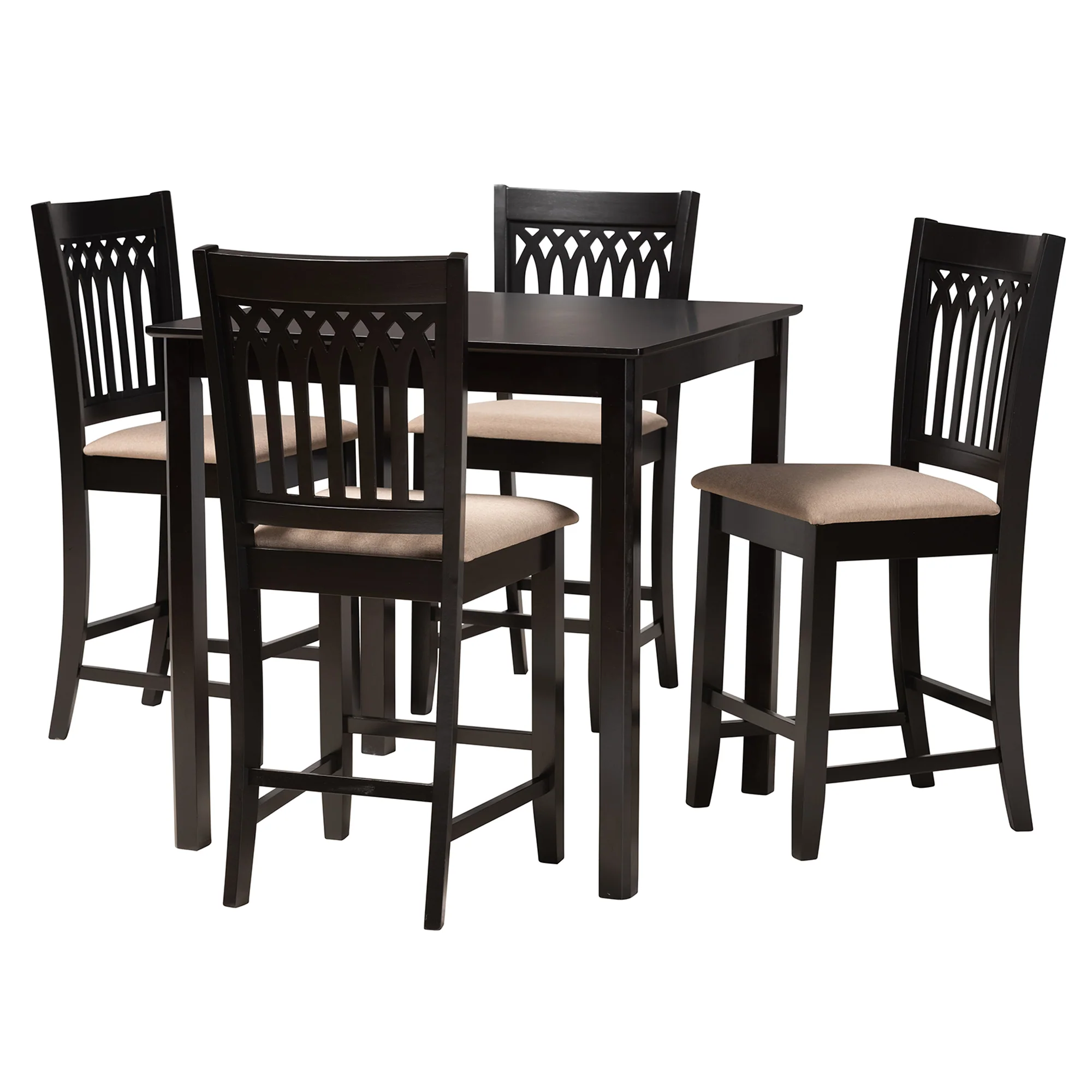 Baxton Studio Genesis Modern Beige Fabric and Dark Brown Finished Wood 5-Piece Pub Set - Image 4