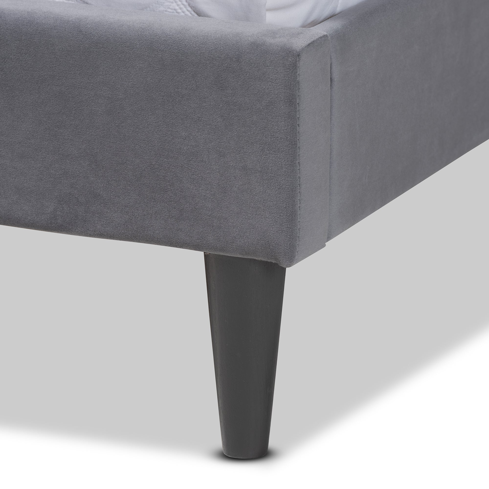 Baxton Studio Gothard Modern and Contemporary Grey Velvet Fabric Upholstered and Dark Brown Finished Wood Queen Size Platform Bed - Image 6