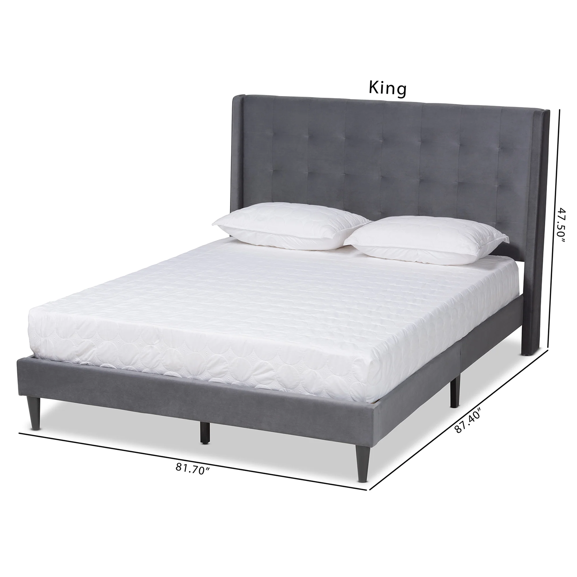 Baxton Studio Gothard Modern and Contemporary Grey Velvet Fabric Upholstered and Dark Brown Finished Wood Queen Size Platform Bed - Image 9
