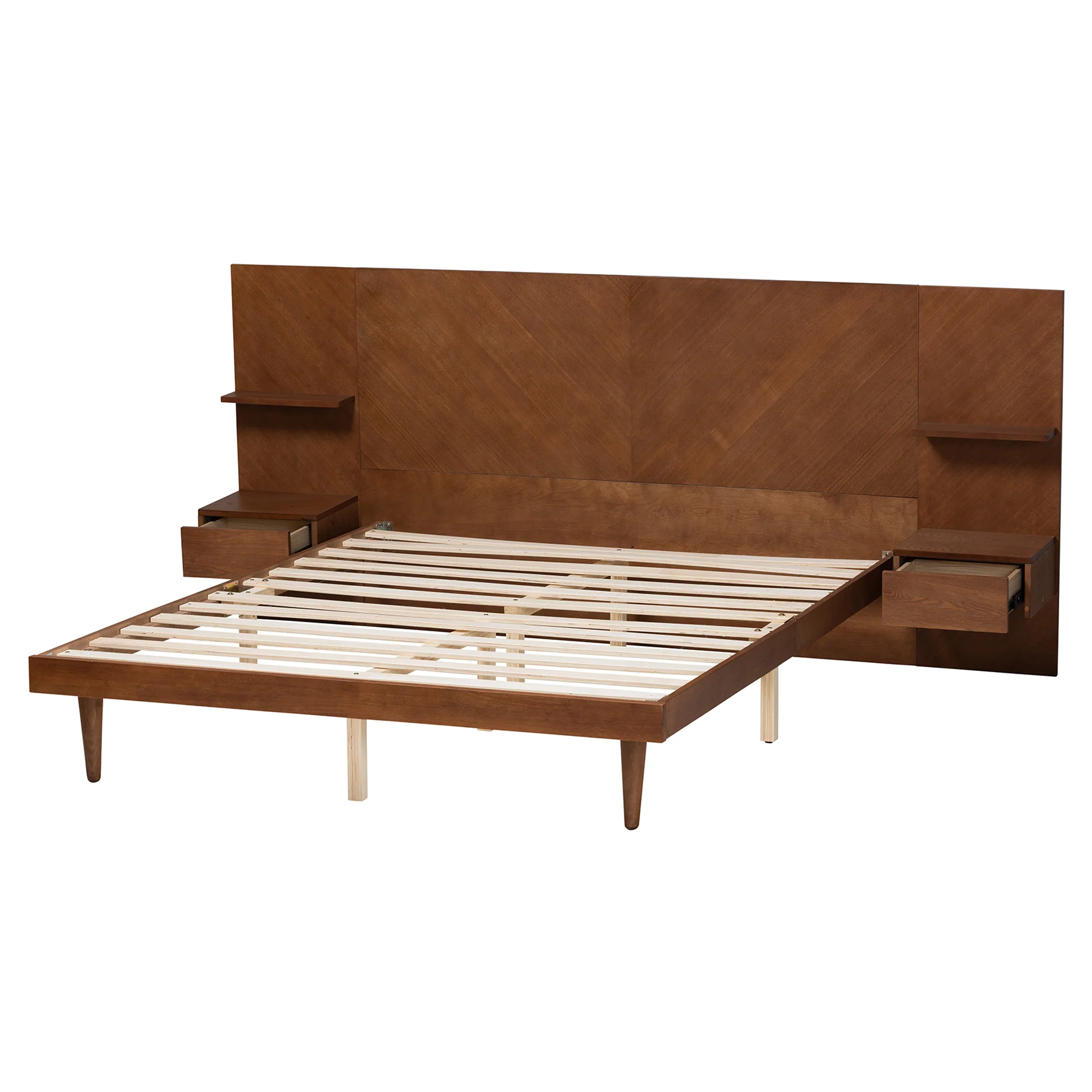 Baxton Studio Graham Mid-Century Modern Transitional Ash Walnut Finished Wood Queen Size Platform Storage Bed with Built-In Nightstands - Image 5