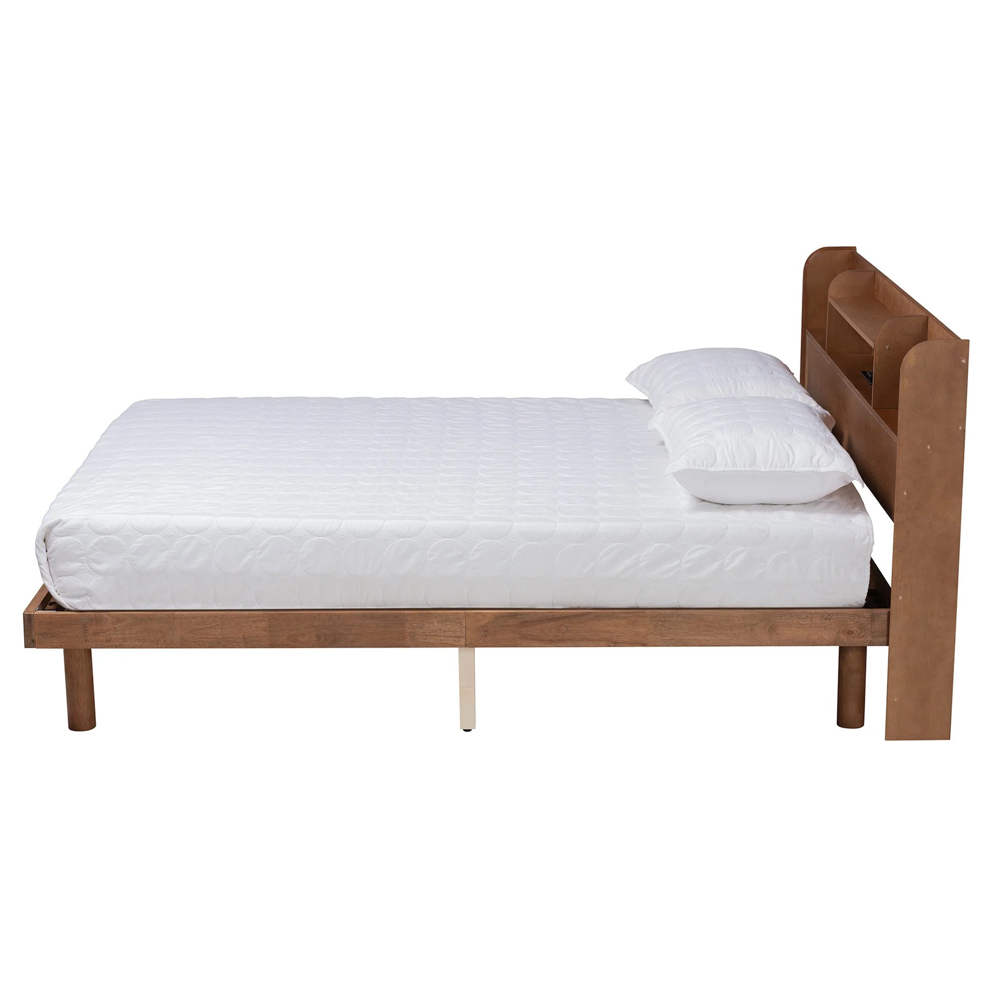Baxton Studio Harper Mid-Century Modern Transitional Walnut Brown Finished Wood Full Size Platform Bed with Charging Station - Image 3