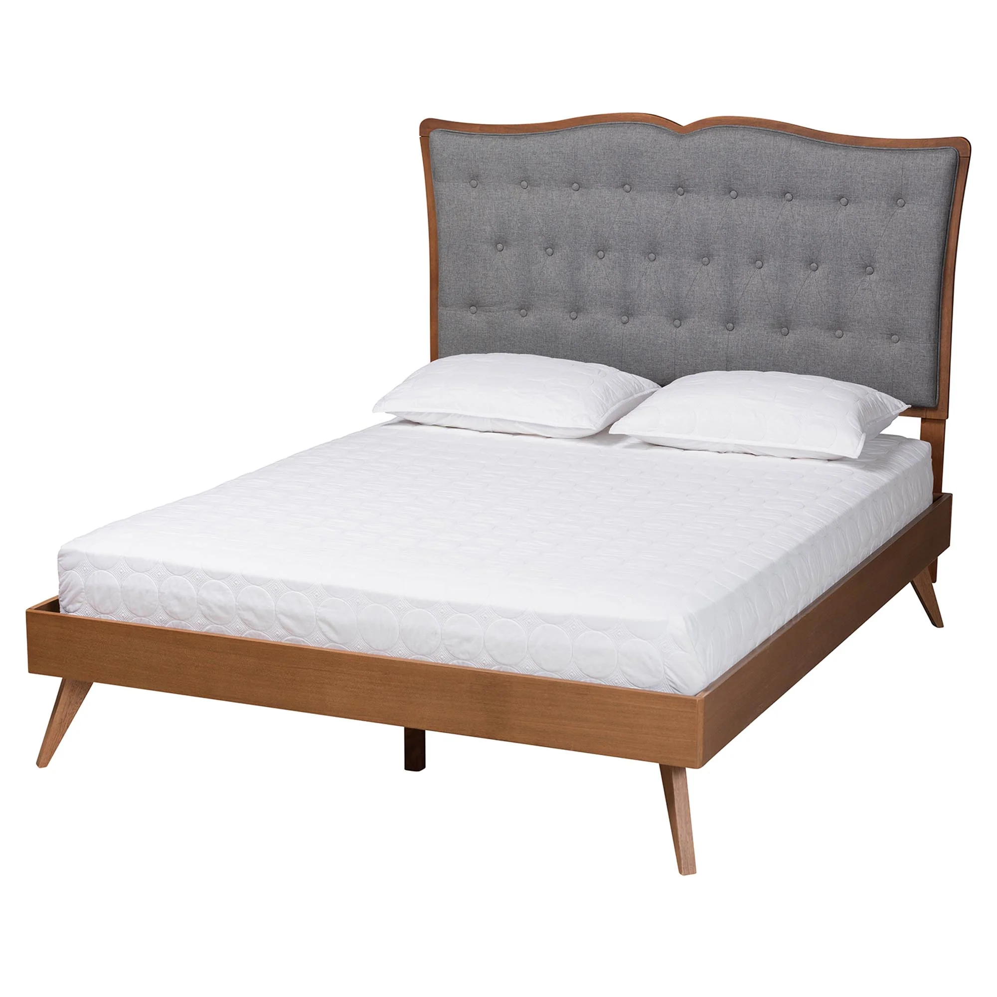 Baxton Studio Hawthorn Classic and Traditional Grey Fabric and Walnut Brown Finished Wood King Size Platform Bed - Image 2