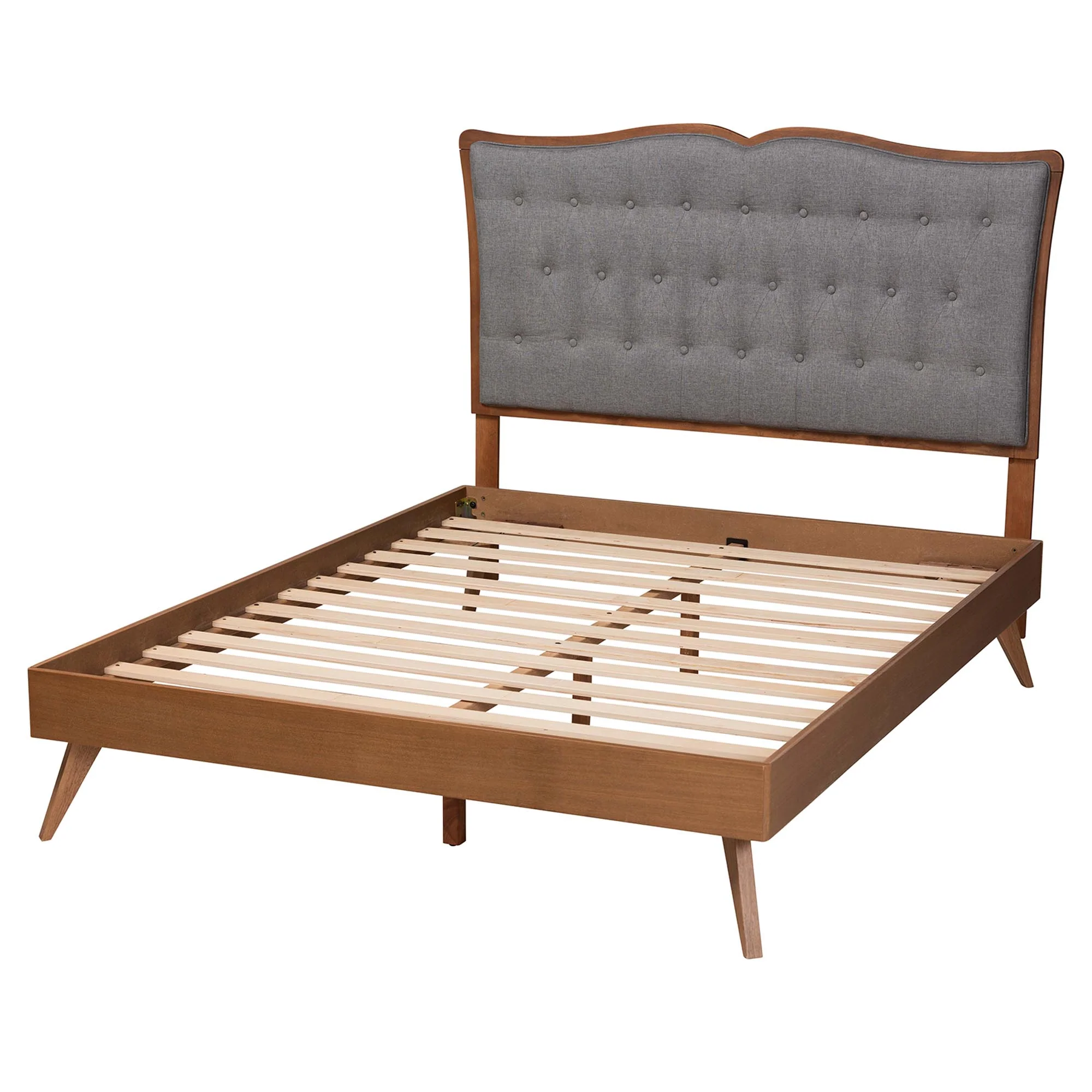 Baxton Studio Hawthorn Classic and Traditional Grey Fabric and Walnut Brown Finished Wood King Size Platform Bed - Image 4