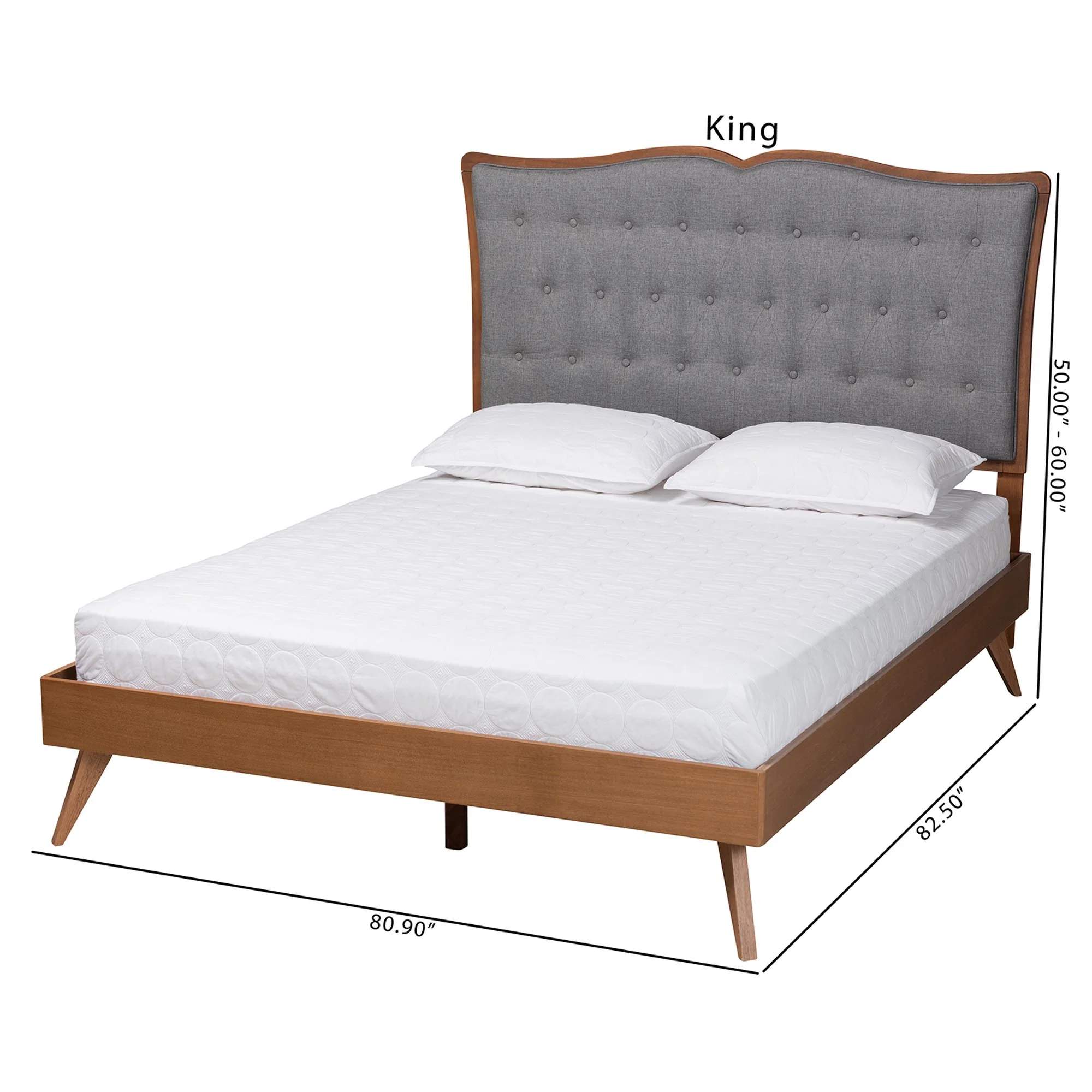 Baxton Studio Hawthorn Classic and Traditional Grey Fabric and Walnut Brown Finished Wood King Size Platform Bed - Image 9