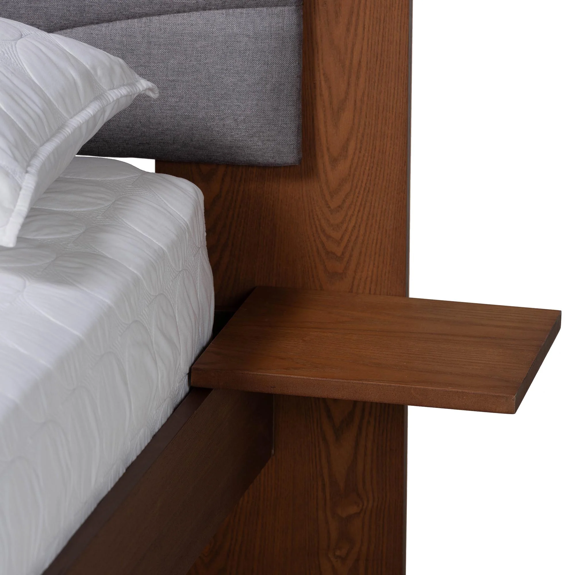 Baxton Studio Hemera Mid-Century Modern Grey Fabric and Walnut Brown Wood King Size Platform Bed With Floating Side Table - Image 9