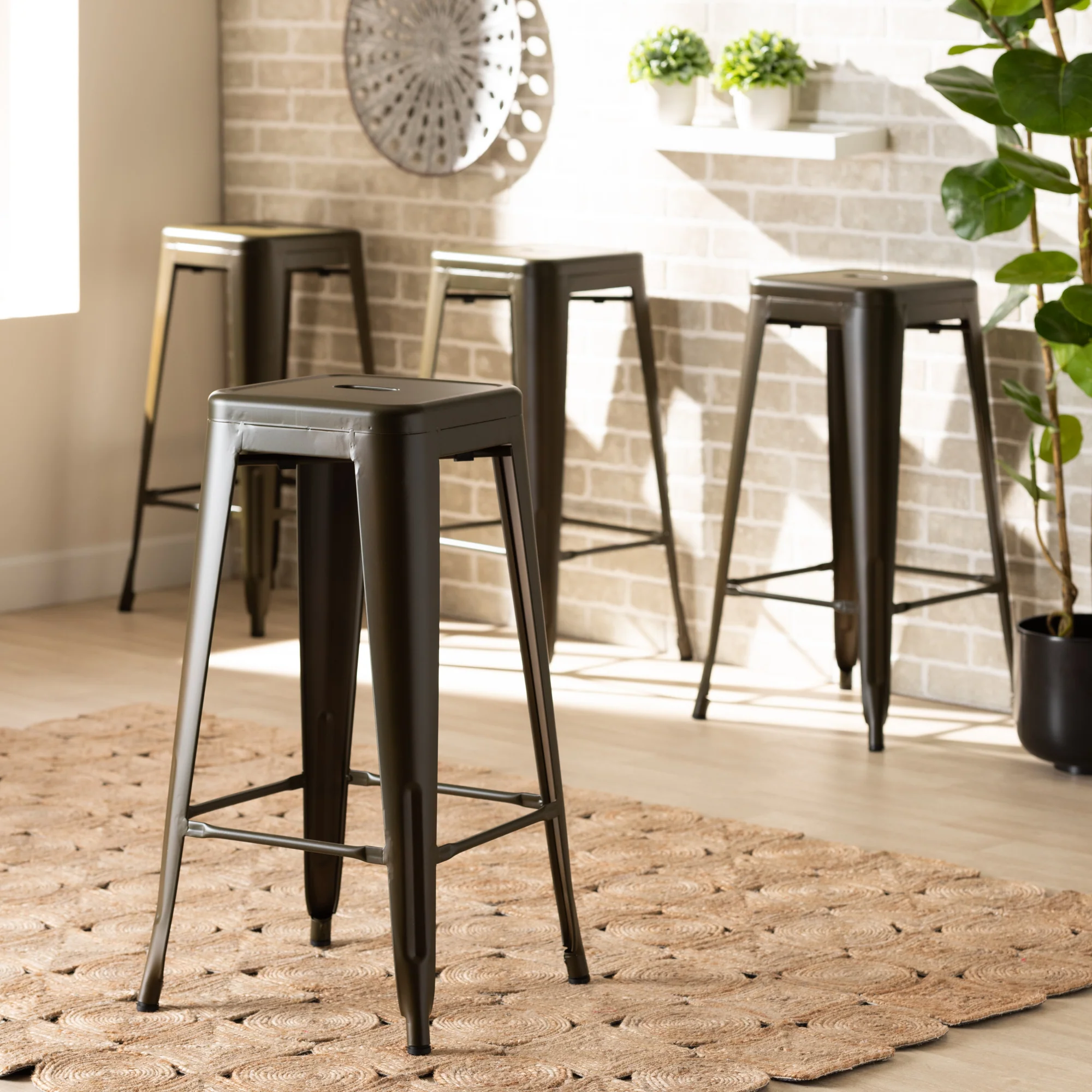 Baxton Studio Horton Modern and Contemporary Industrial Gunmetal Finished Metal 4-Piece Stackable Bar Stool Set
