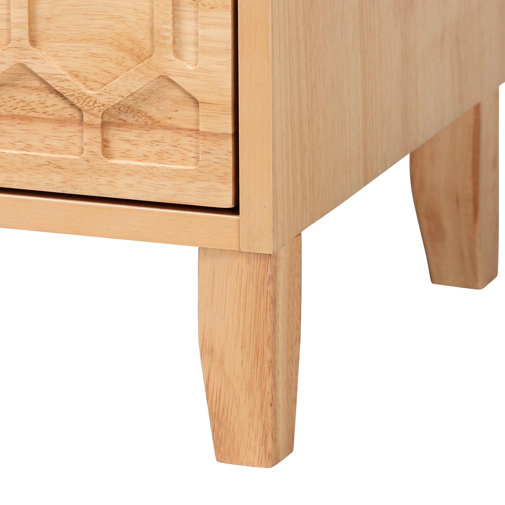 Baxton Studio Hosea Japandi Carved Honeycomb Natural King Size 5-Piece Bedroom Set - Image 2