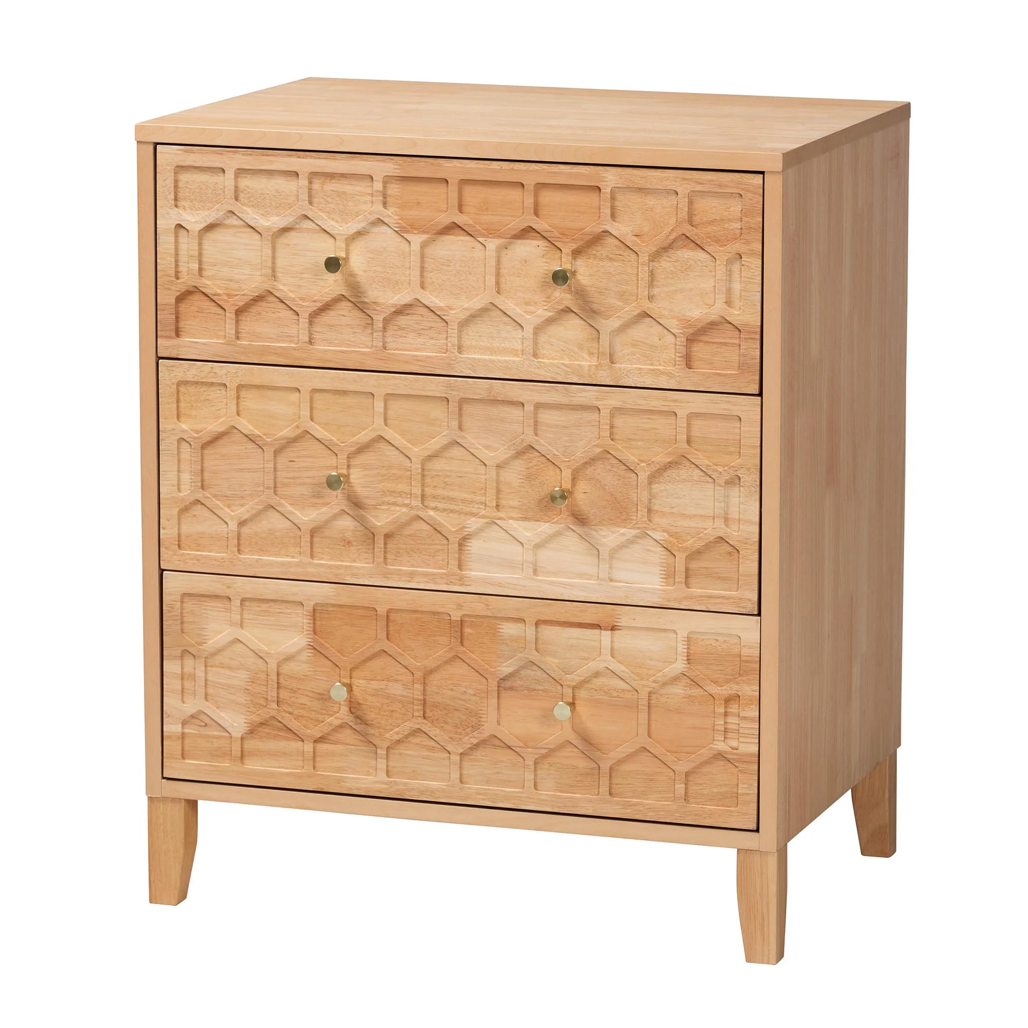 Baxton Studio Hosea Japandi Carved Honeycomb Natural Queen Size 5-Piece Bedroom Set - Image 10