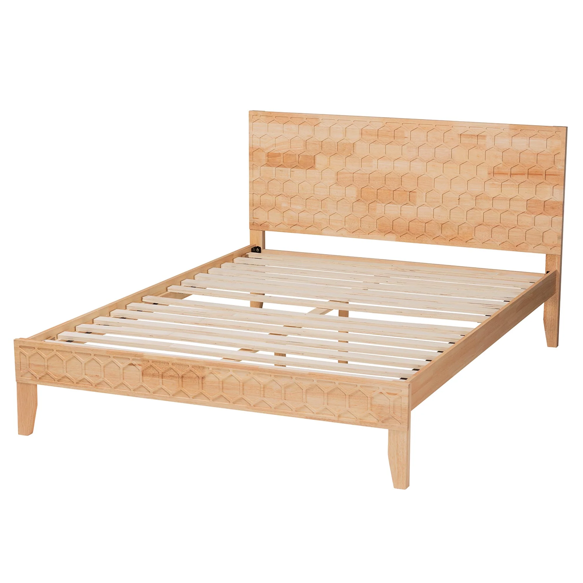 Baxton Studio Hosea Japandi Carved Honeycomb Natural Queen Size Platform Bed - Image 7