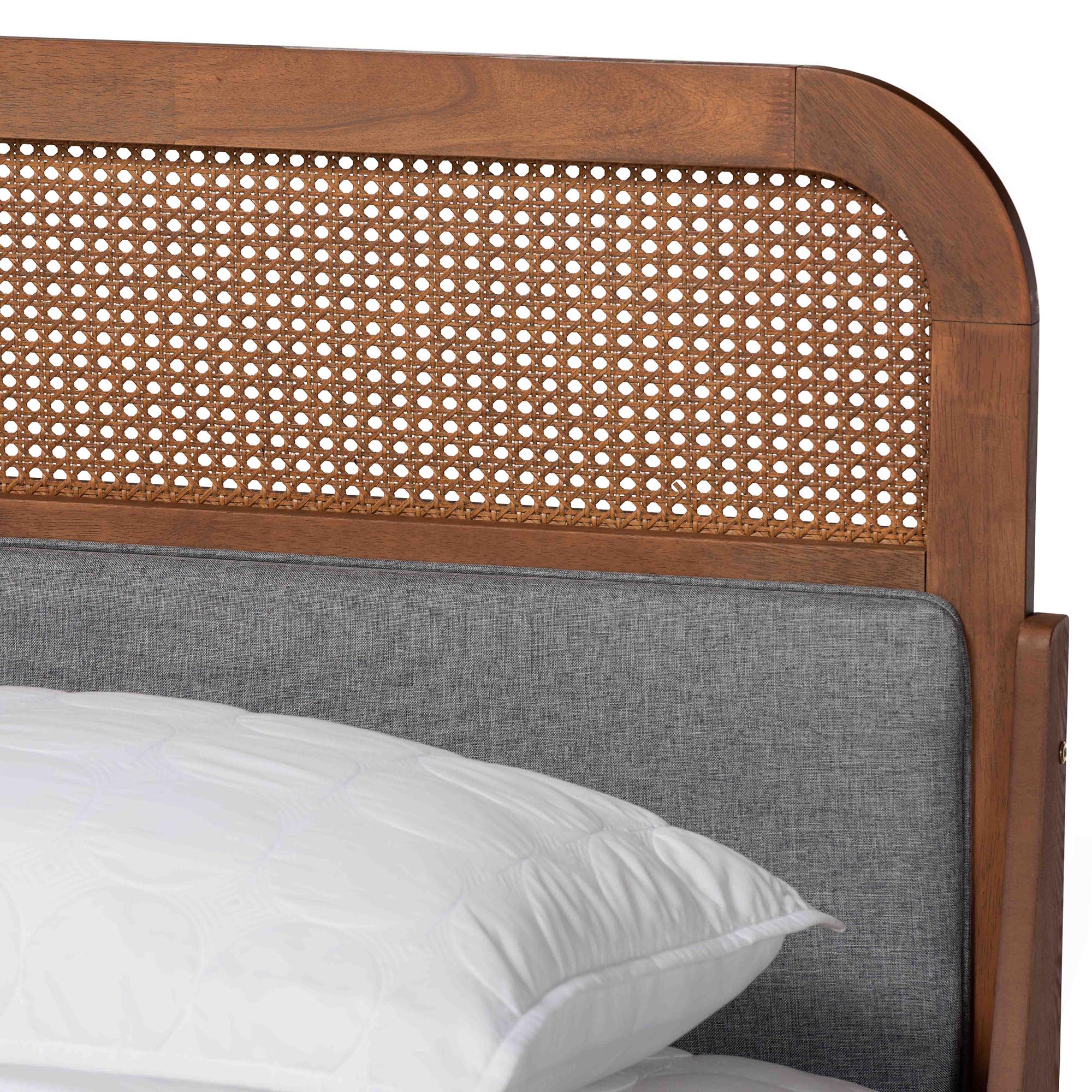 Baxton Studio Irina Mid-Century Modern Grey Fabric and Ash Walnut Finished Wood Queen Size Platform Bed - Image 5