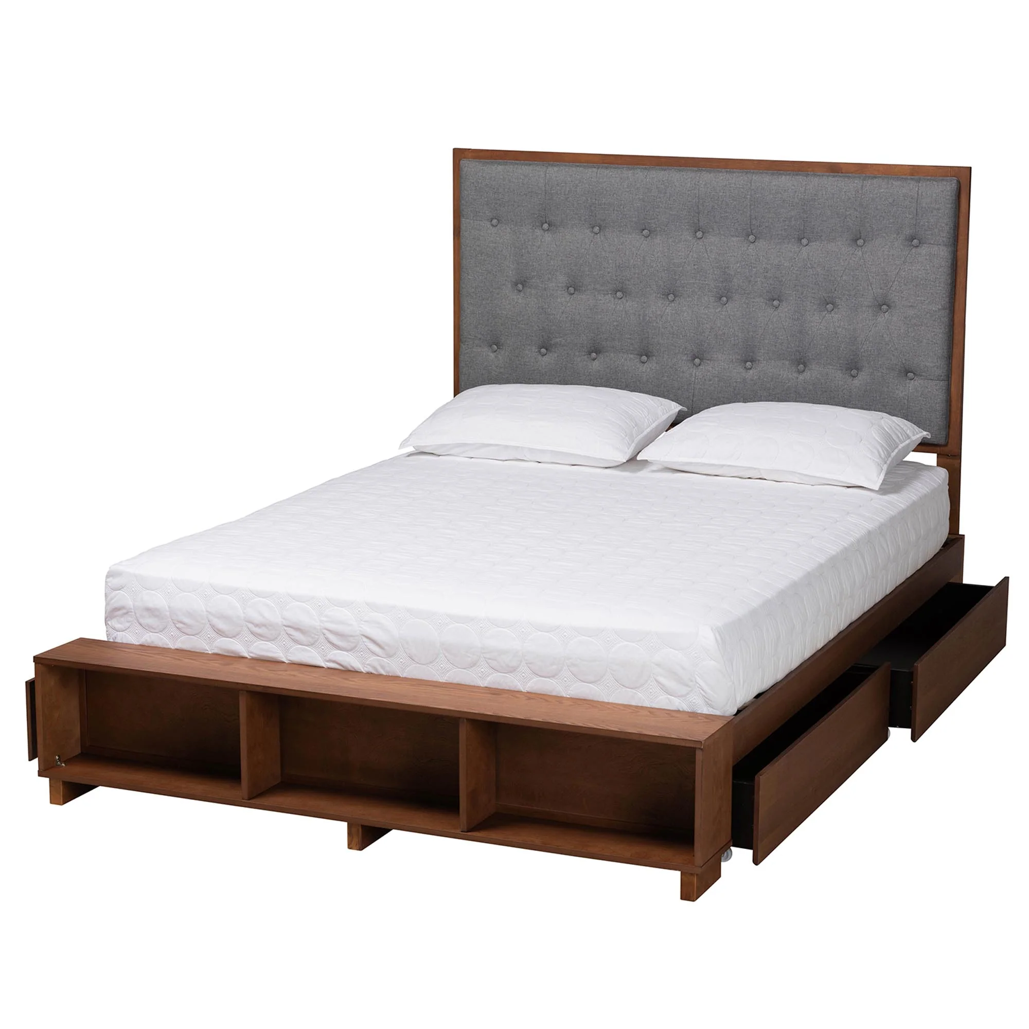 Baxton Studio Jalie Classic Transitional Grey Fabric and Walnut Brown Finished Wood King Size Platform Storage Bed - Image 6