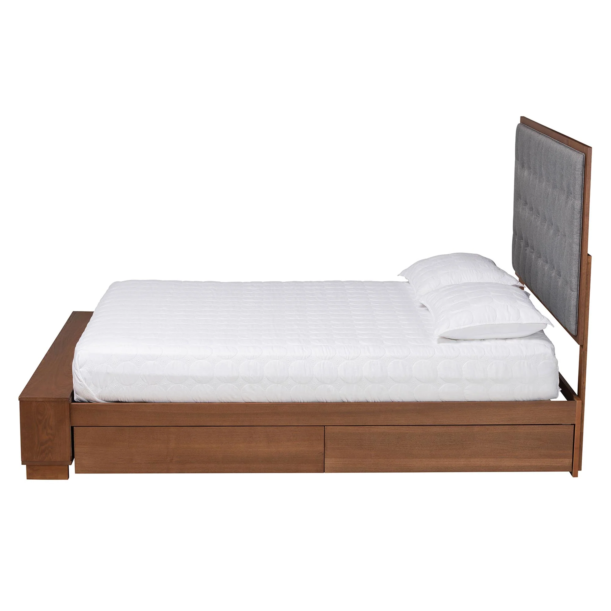 Baxton Studio Jalie Classic Transitional Grey Fabric and Walnut Brown Finished Wood King Size Platform Storage Bed - Image 7