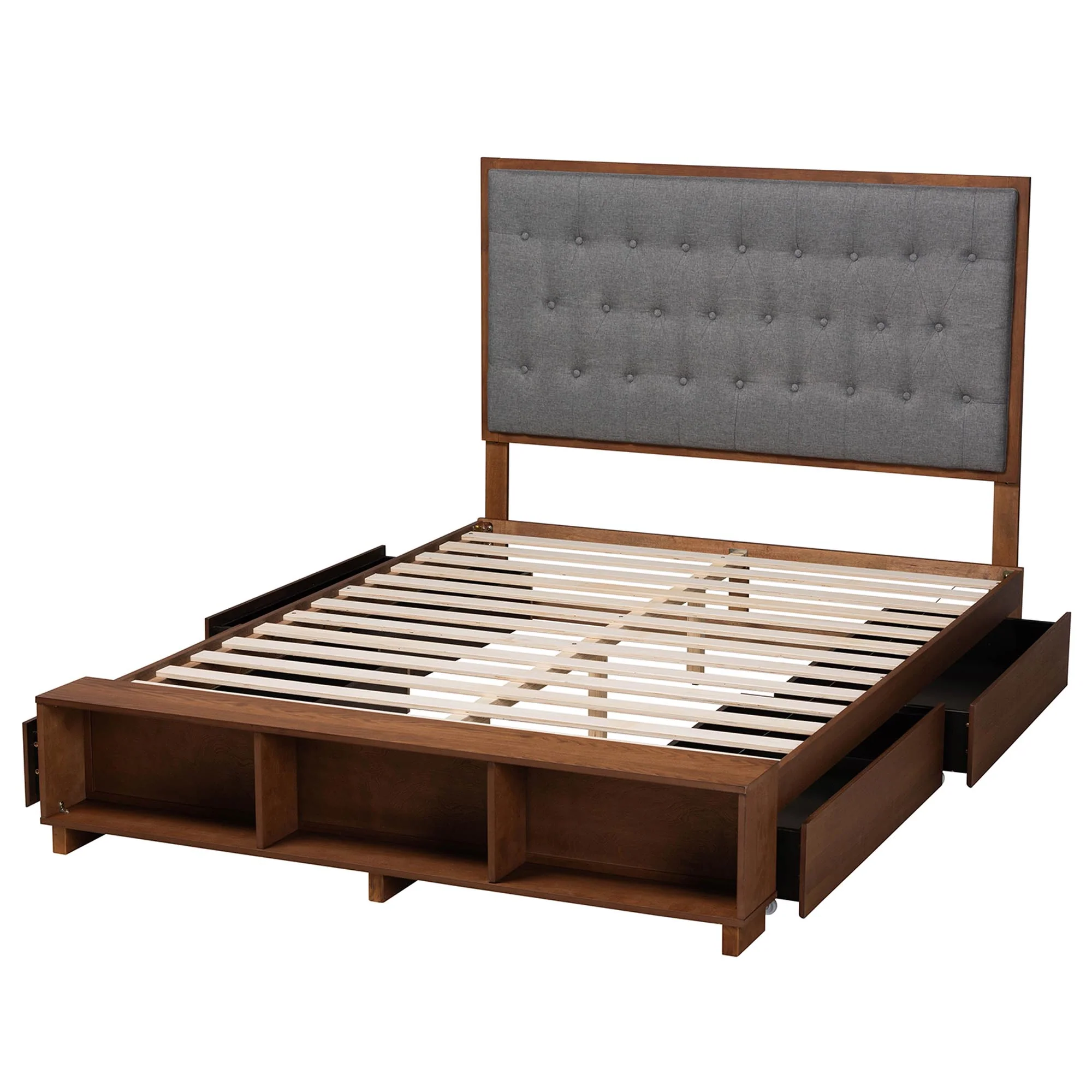 Baxton Studio Jalie Classic Transitional Grey Fabric and Walnut Brown Finished Wood King Size Platform Storage Bed - Image 9