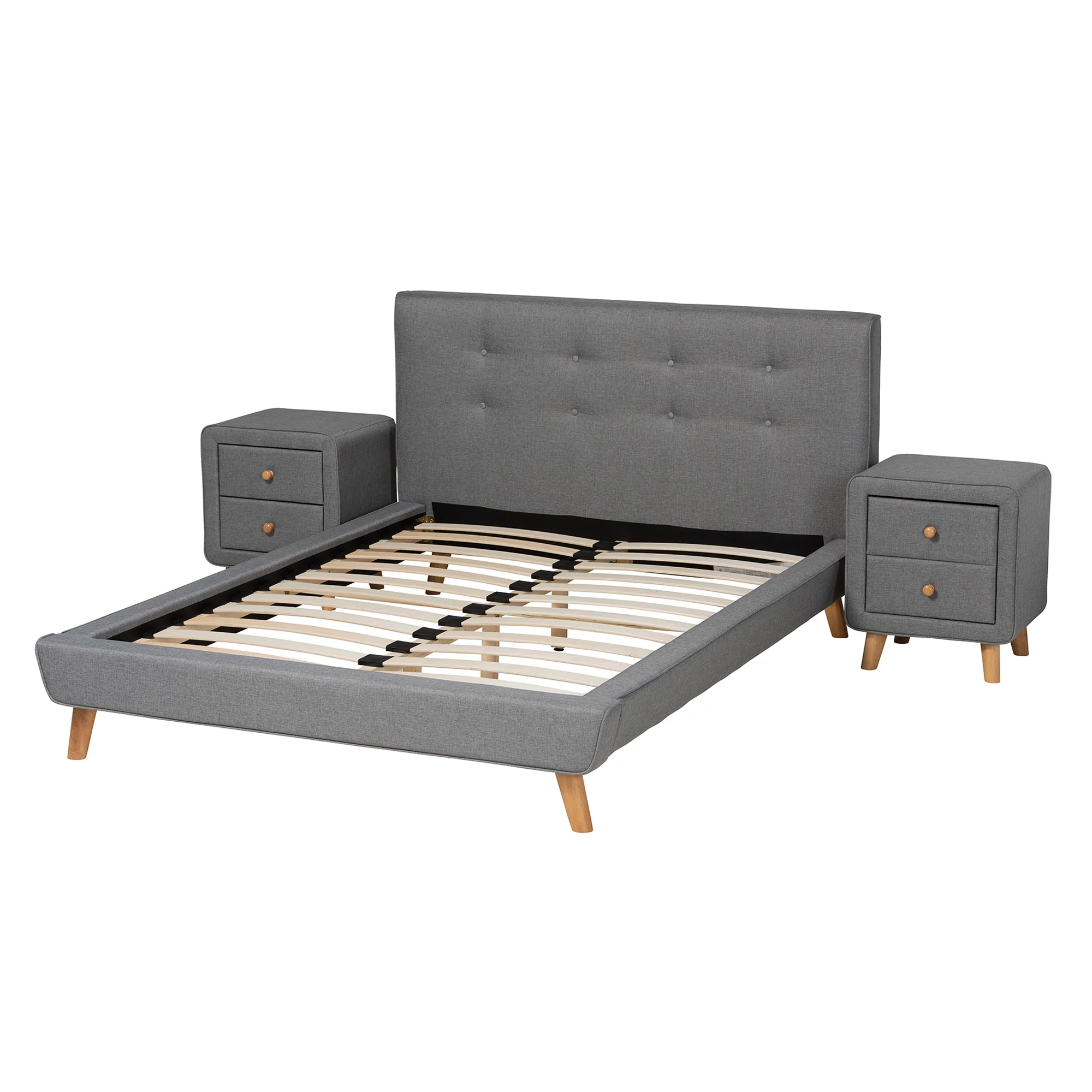 Baxton Studio Jonesy Mid-Century Modern Transitional Grey Fabric Upholstered Full Size 3-Piece Bedroom Set - Image 3