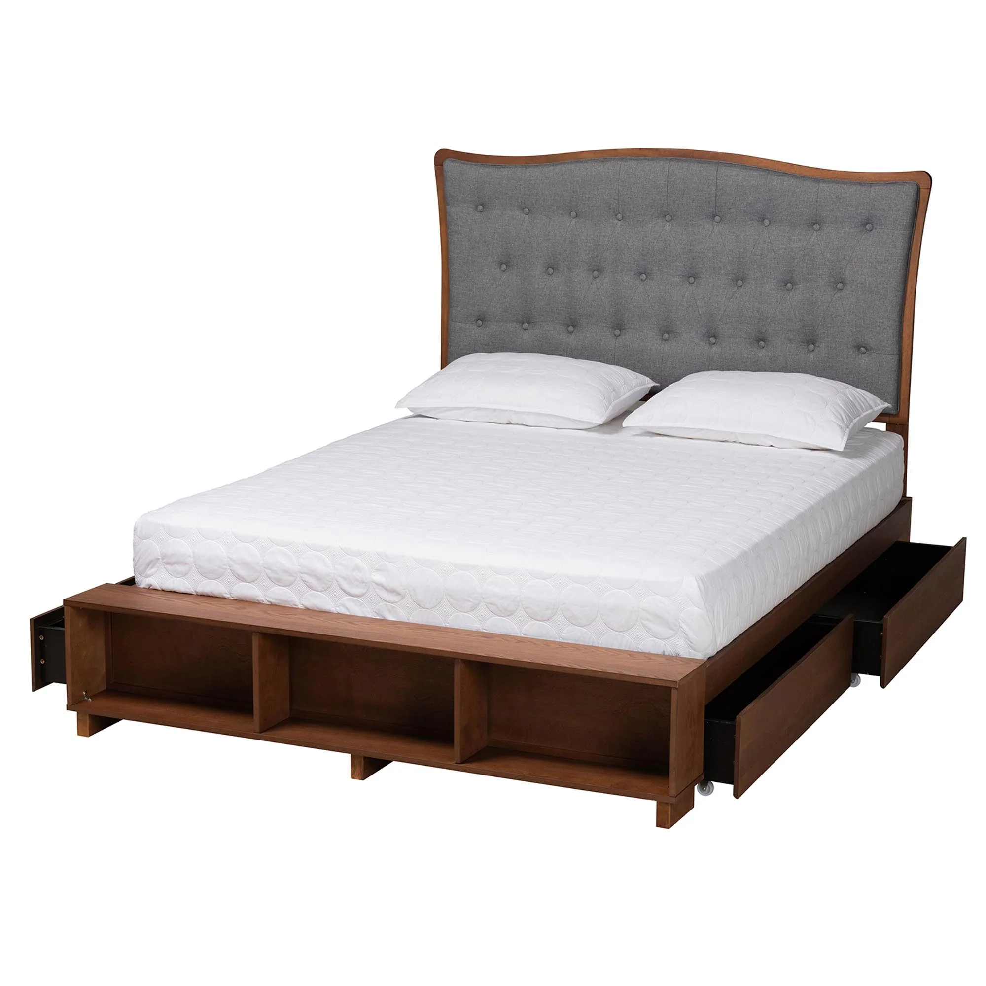 Baxton Studio Kalare Classic Transitional Grey Fabric and Walnut Brown Finished Wood King Size Platform Storage Bed - Image 3