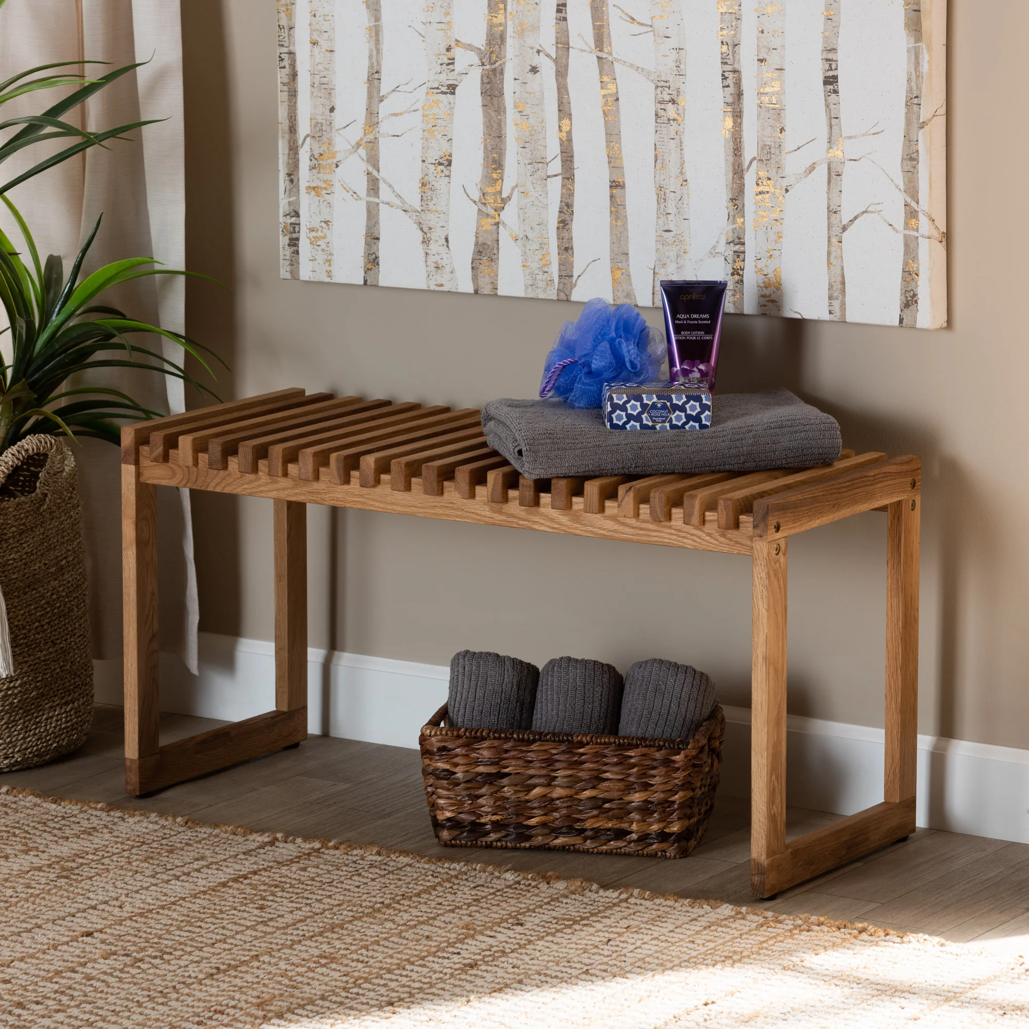 Baxton Studio Kaleb Rustic Mid-Century Modern Oak Brown Finished Wood Bench