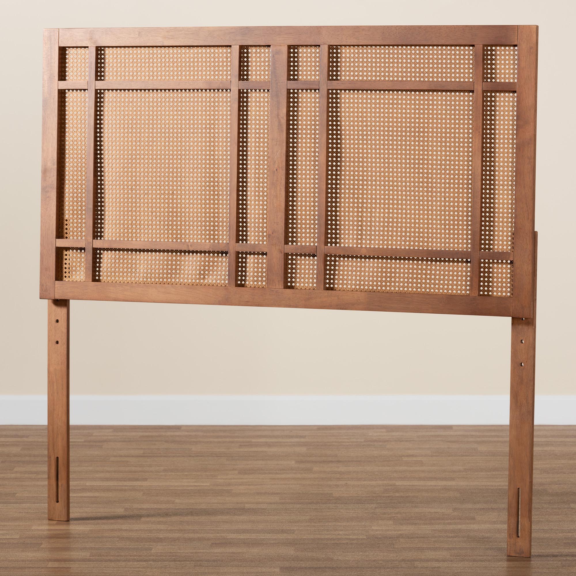 Baxton Studio Katrice Mid-Century Modern Ash Walnut Finished Wood King Size Headboard with Rattan - Image 6