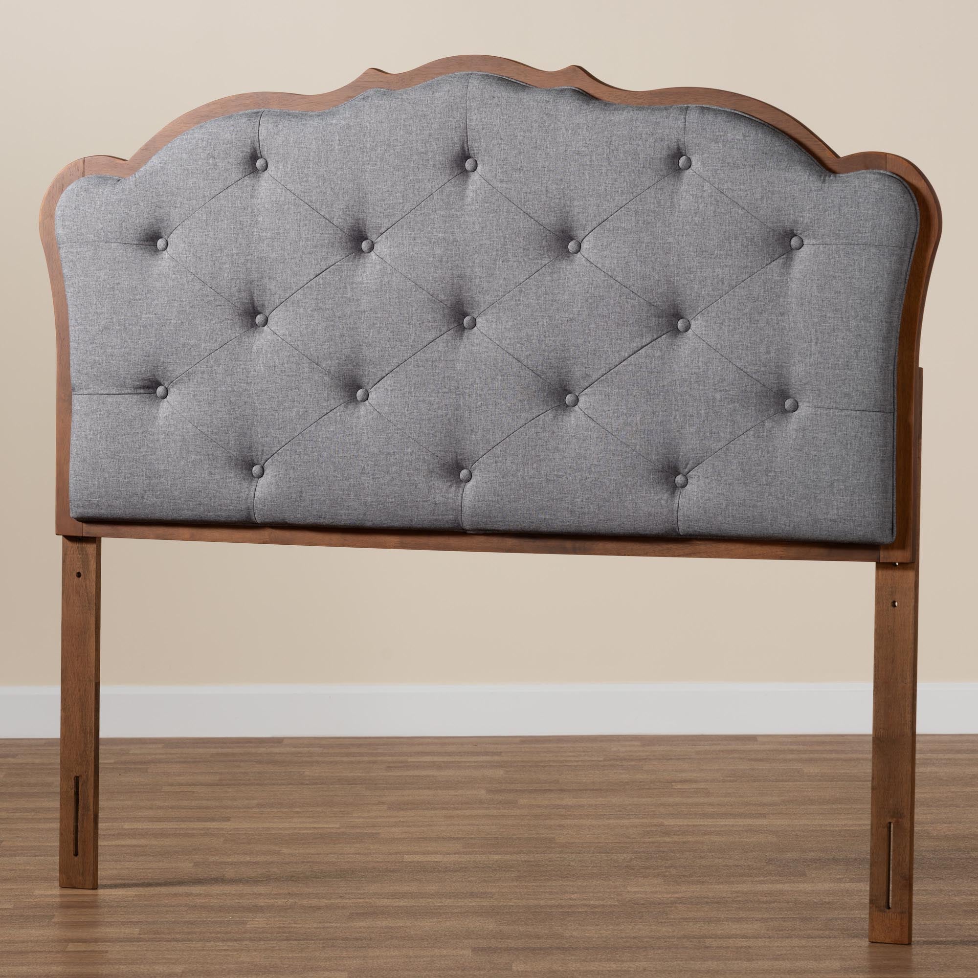 Baxton Studio Leandra Classic and Traditional Grey Fabric and Walnut Brown Finished Wood King Size Headboard - Image 6