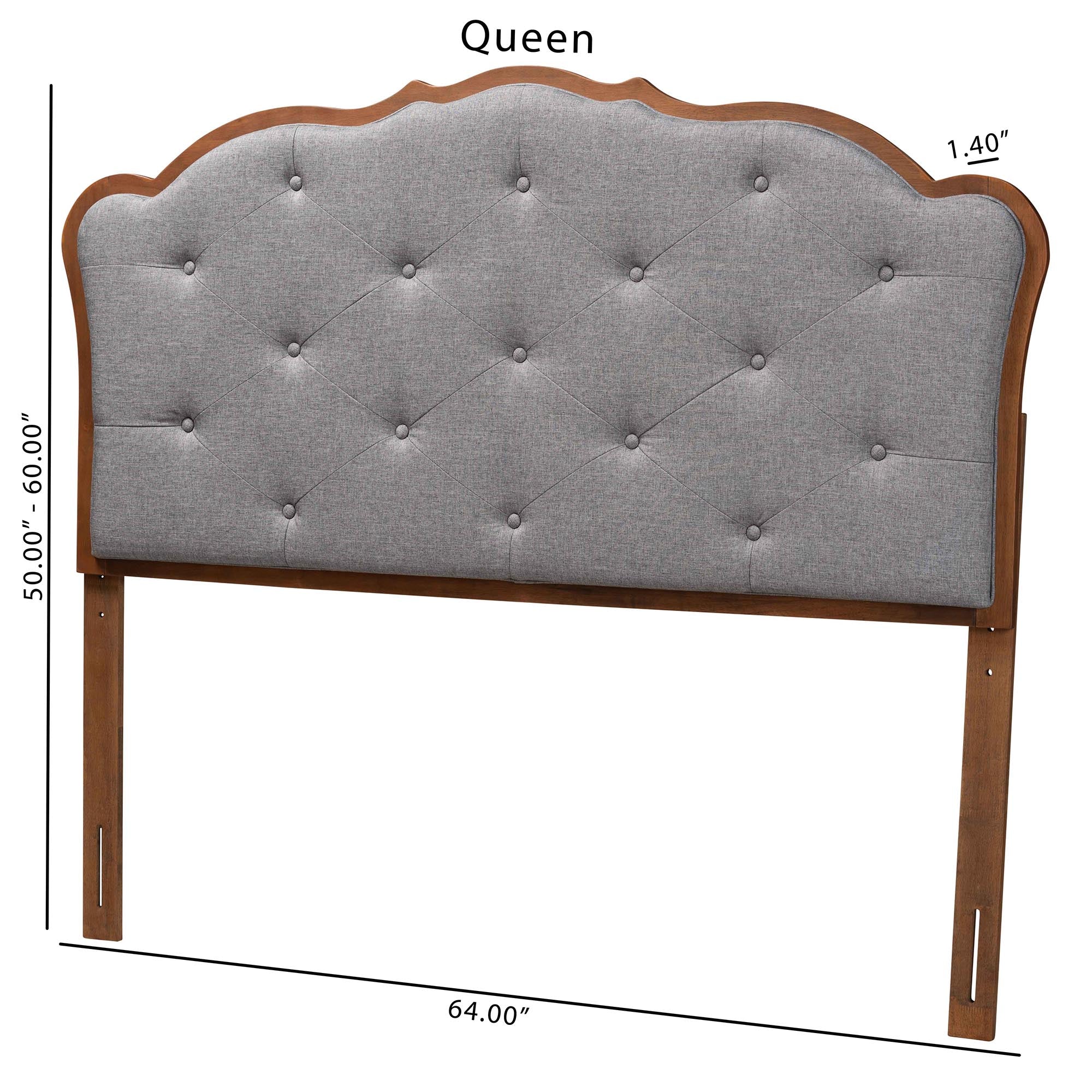 Baxton Studio Leandra Classic and Traditional Grey Fabric and Walnut Brown Finished Wood King Size Headboard - Image 7
