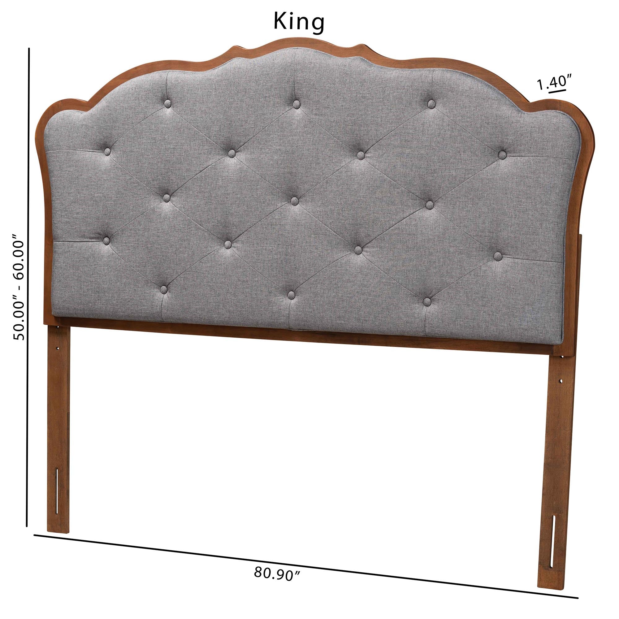 Baxton Studio Leandra Classic and Traditional Grey Fabric and Walnut Brown Finished Wood King Size Headboard - Image 9