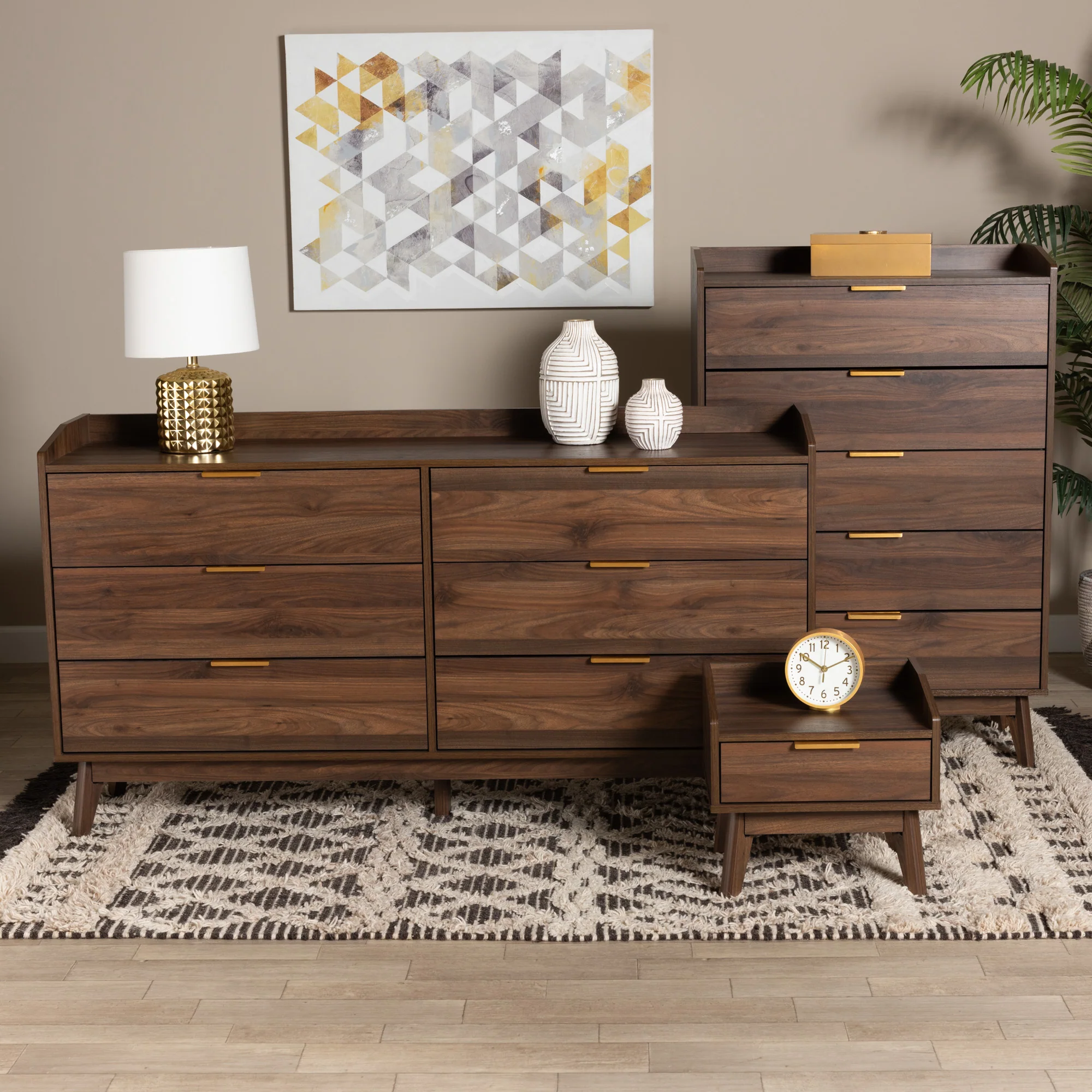 Baxton Studio Lena Mid-Century Modern Walnut Brown Finished Wood 3-Piece Storage Set
