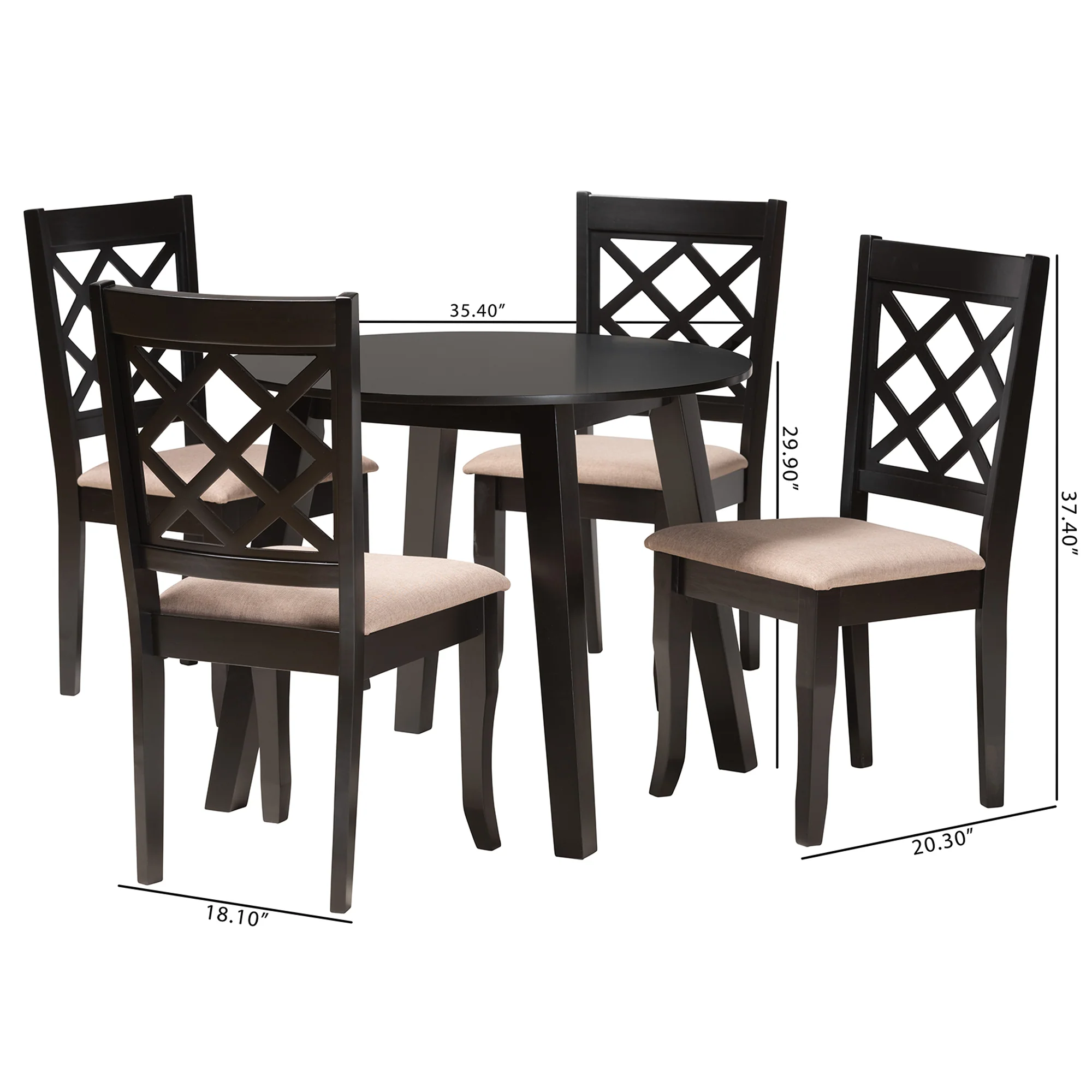 Baxton Studio Lexi Modern Beige Fabric and Dark Brown Finished Wood 5-Piece Dining Set - Image 3