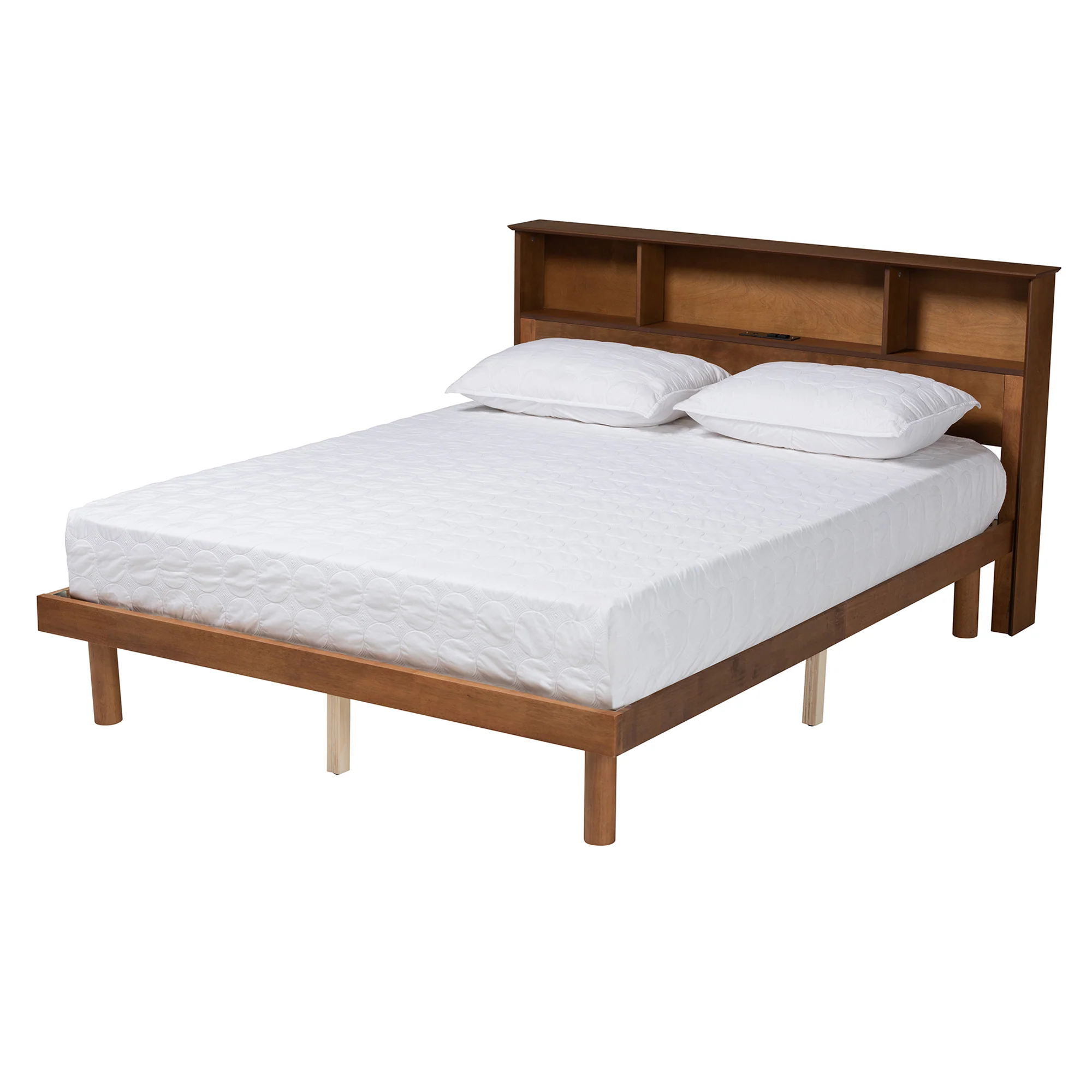 Baxton Studio Lochlan Mid-Century Modern Transitional Walnut Brown Finished Wood Queen Size Platform Bed with Charging Station - Image 2