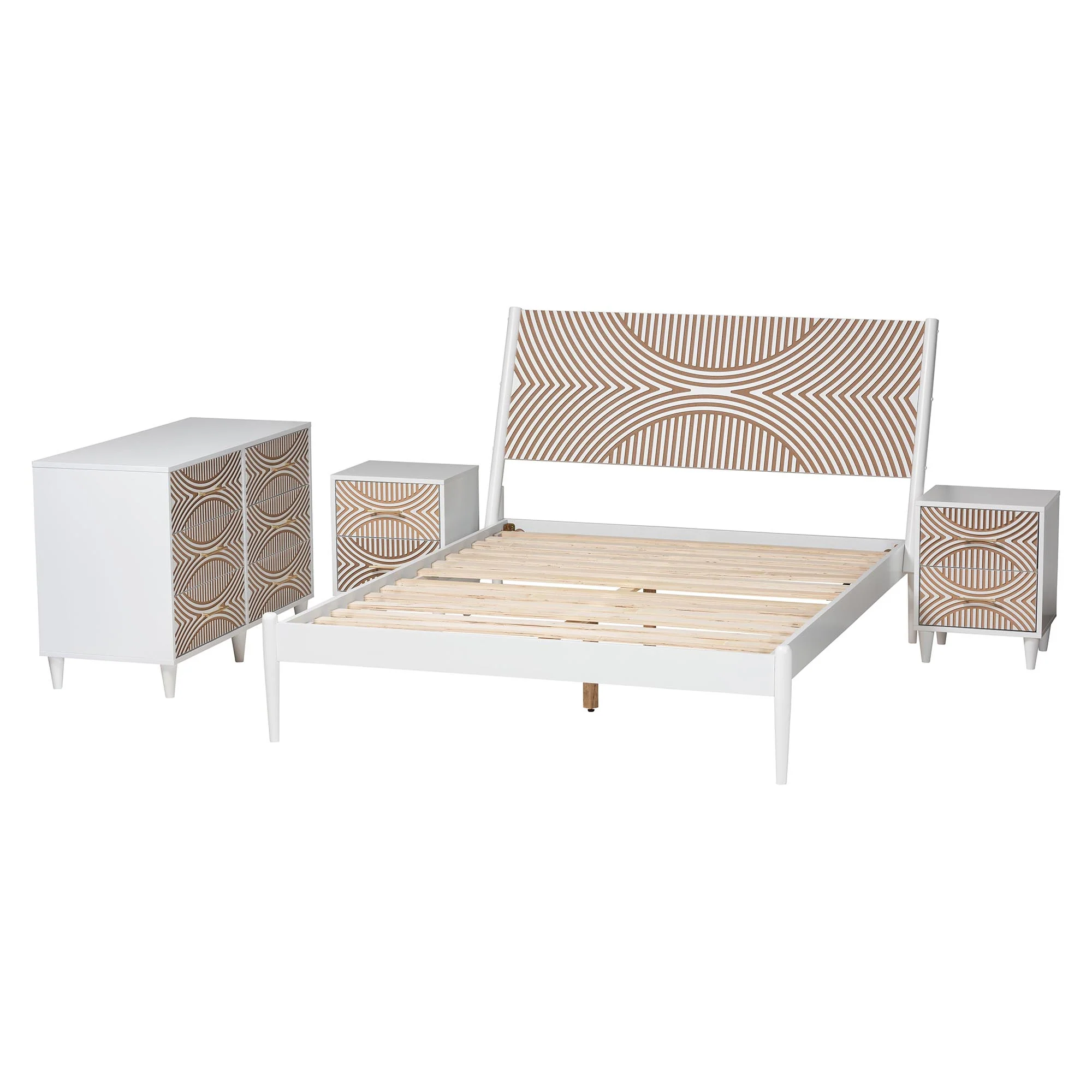 Baxton Studio Louetta Coastal White Caved Contrasting Queen Size 4-Piece Bedroom Set - Image 6