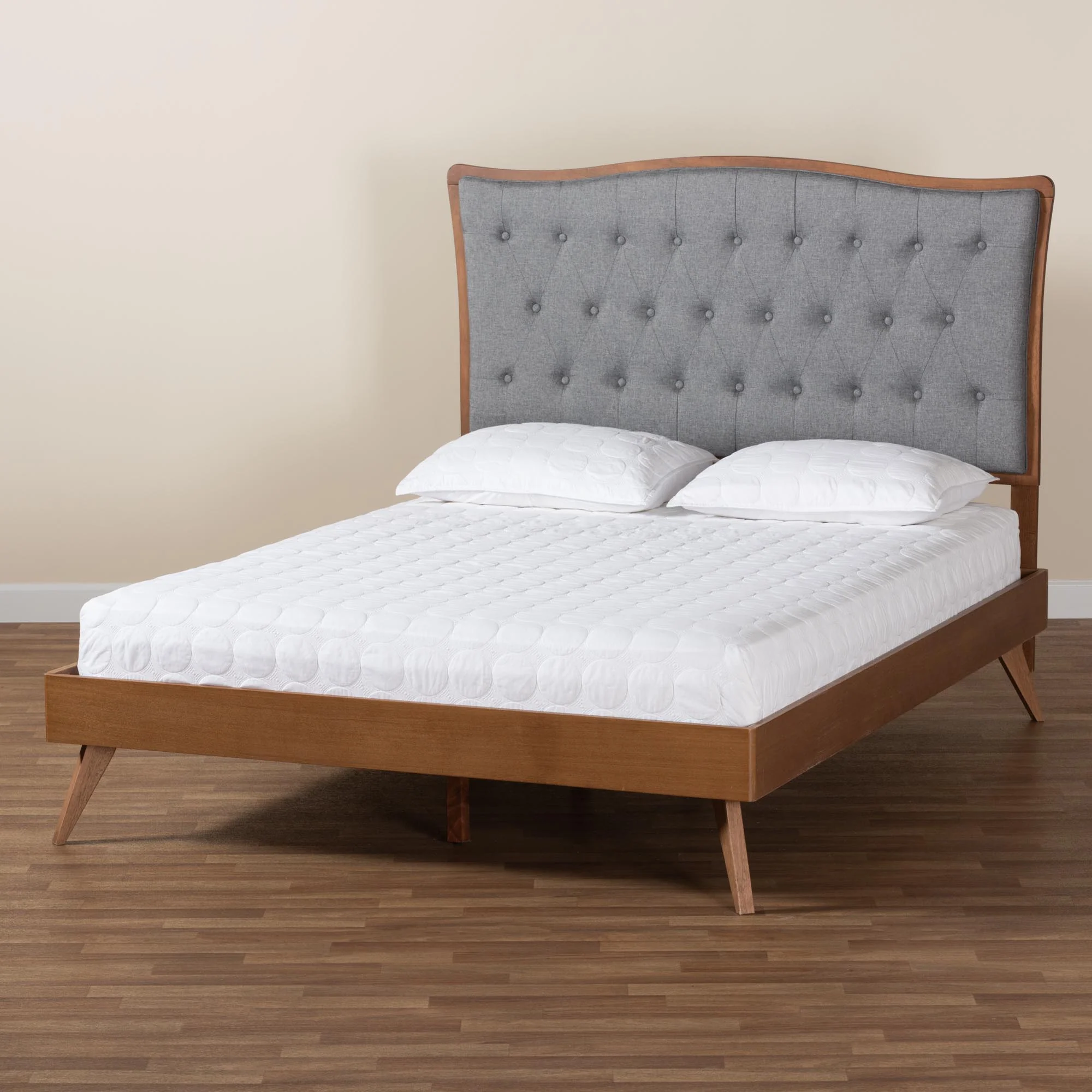 Baxton Studio Malle Classic and Traditional Grey Fabric and Walnut Brown Finished Wood Queen Size Platform Bed - Image 10