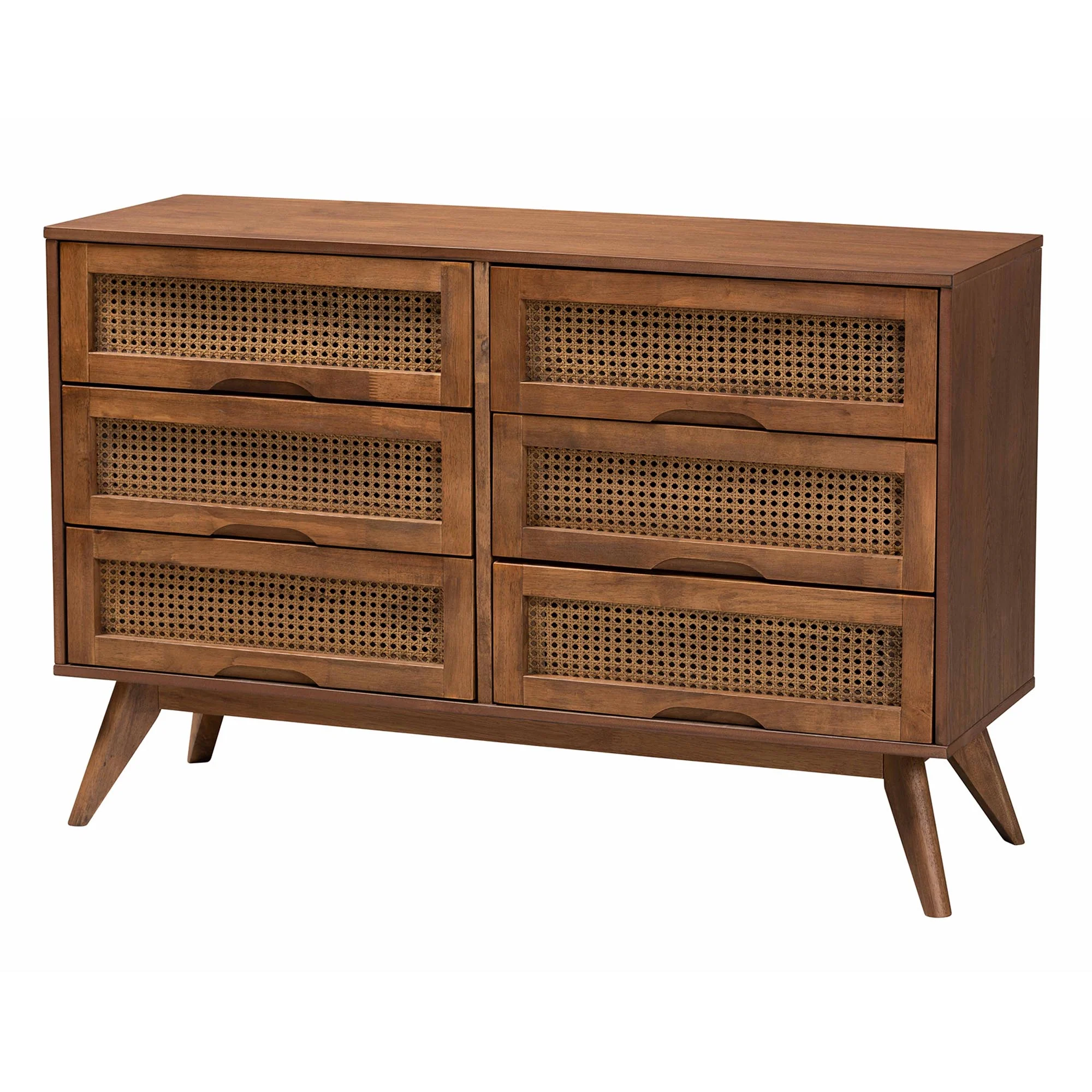 Baxton Studio Melora Mid-Century Modern Walnut Brown Finished Wood and Rattan Full Size 4-Piece Bedroom Set - Image 7