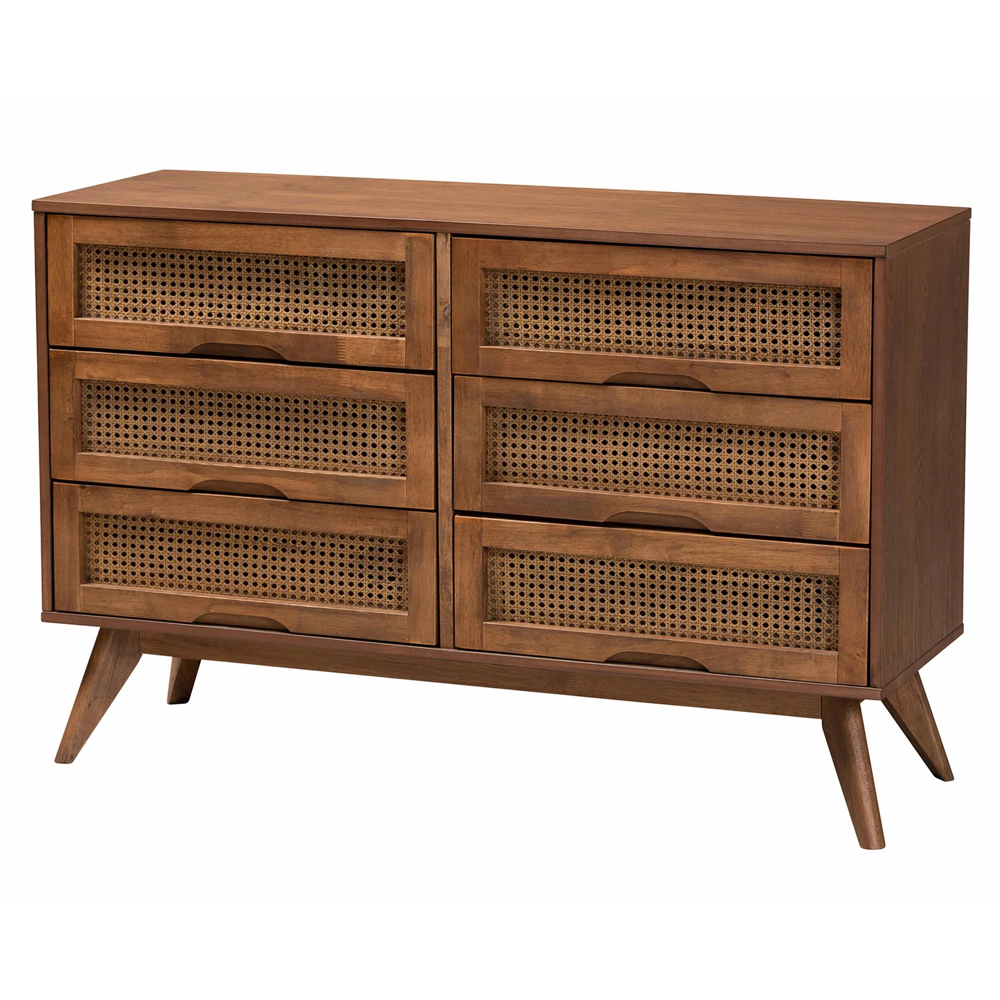 Baxton Studio Melora Mid-Century Modern Walnut Brown Finished Wood and Rattan King Size 5-Piece Bedroom Set - Image 11