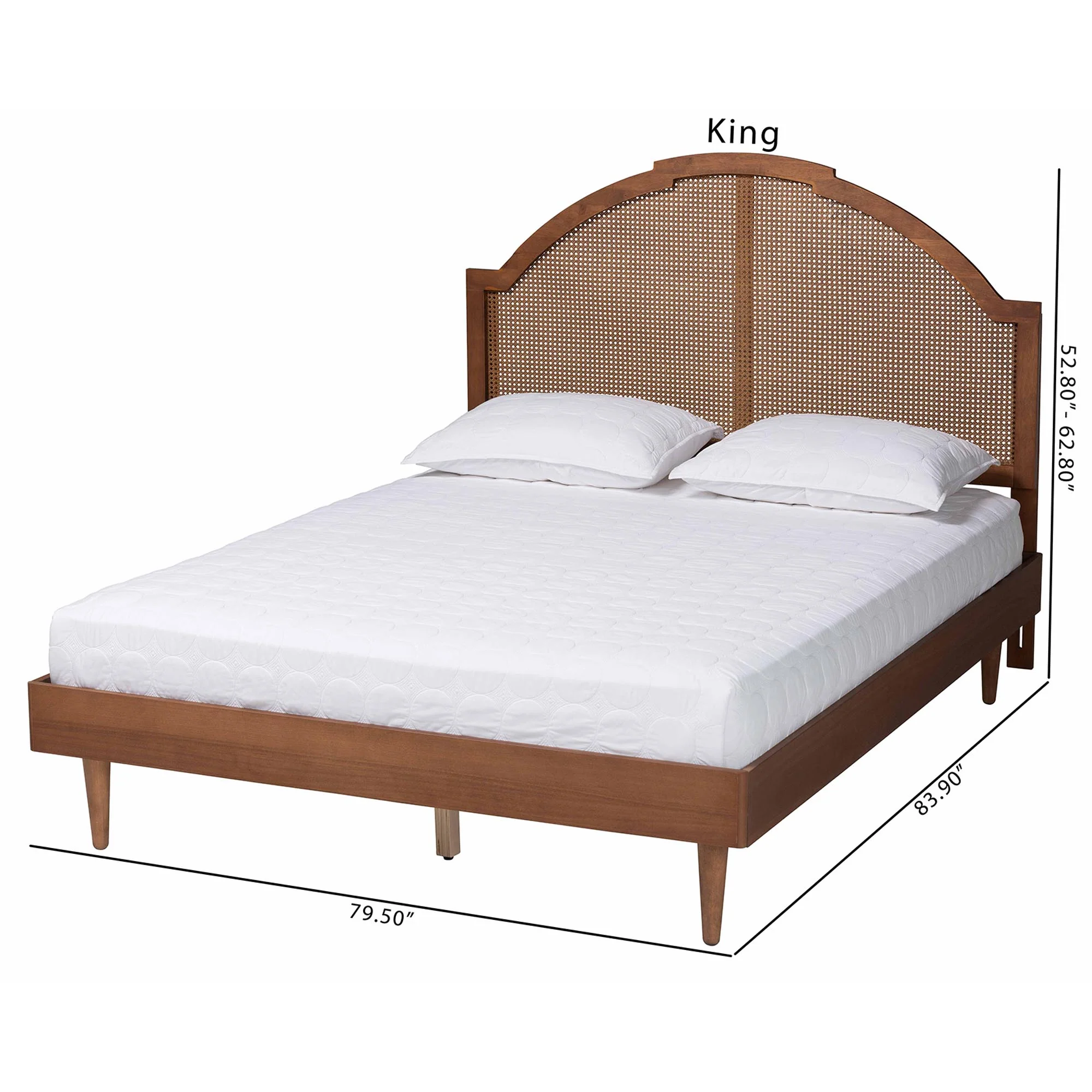 Baxton Studio Mendel Mid-Century Walnut Brown Wood and Rattan King Size Platform Bed - Image 4