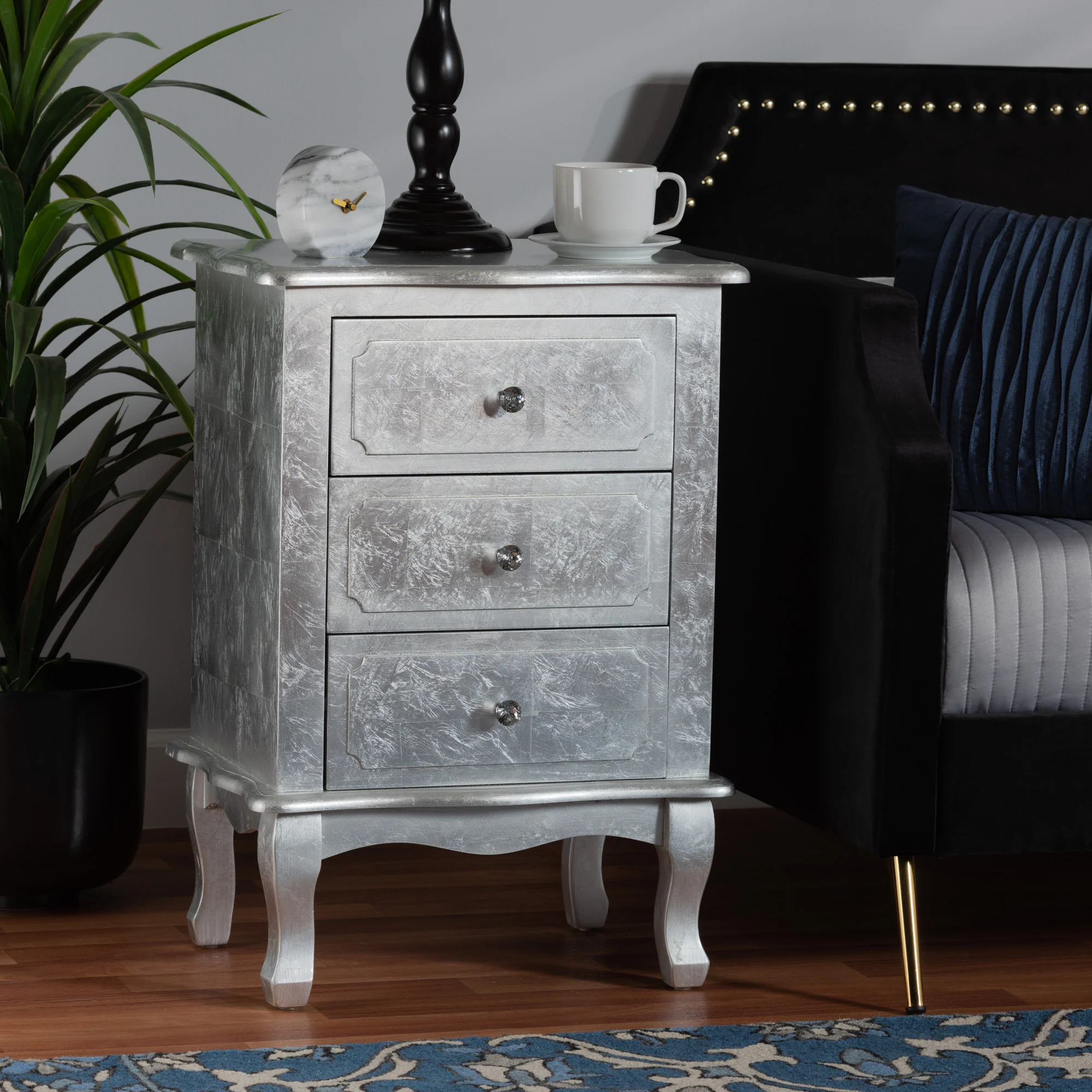 Baxton Studio Newton Classic and Traditional Silver Finished Wood 3-Drawer End Table