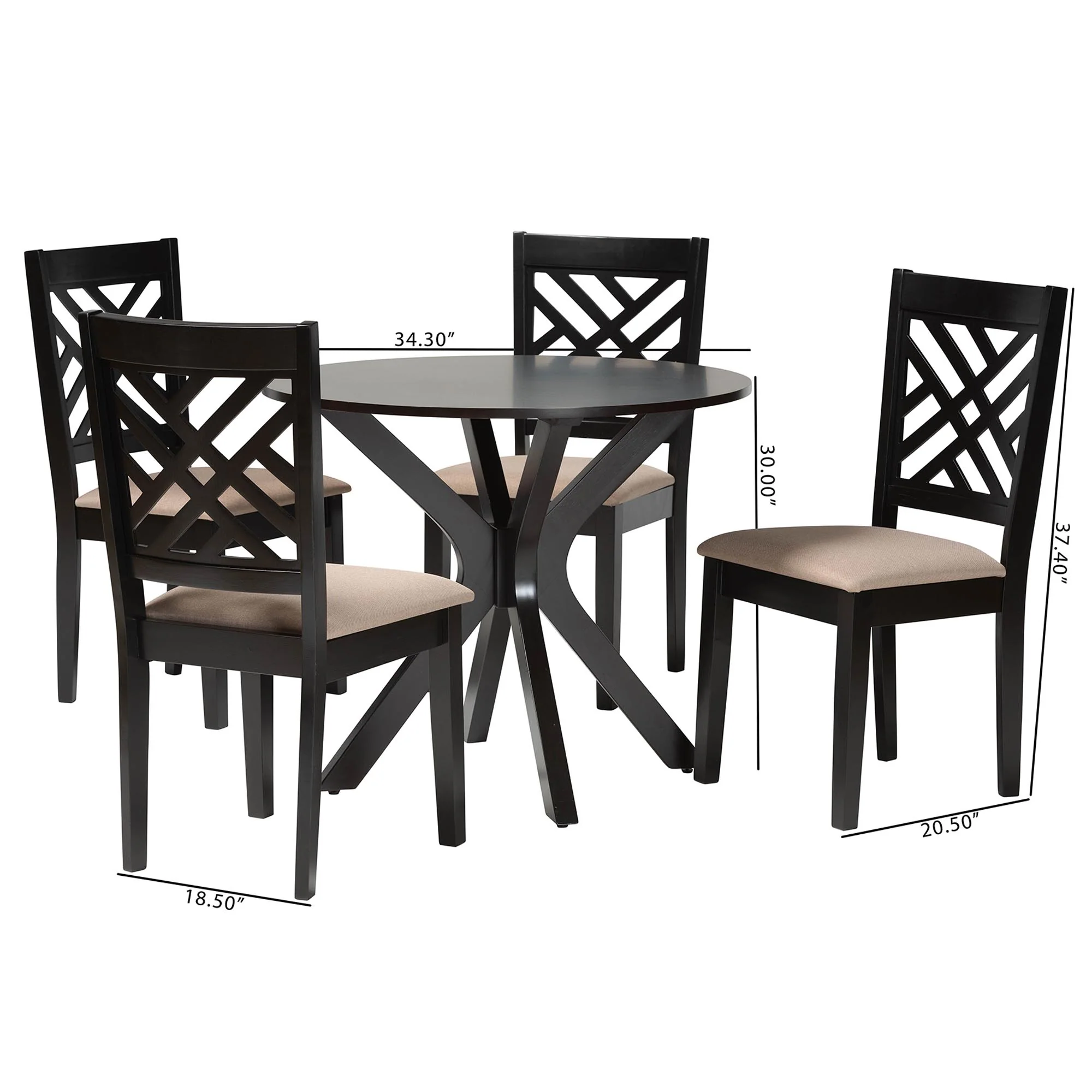 Baxton Studio Norah Modern Sand Fabric and Dark Brown Finished Wood 5-Piece Dining Set - Image 10