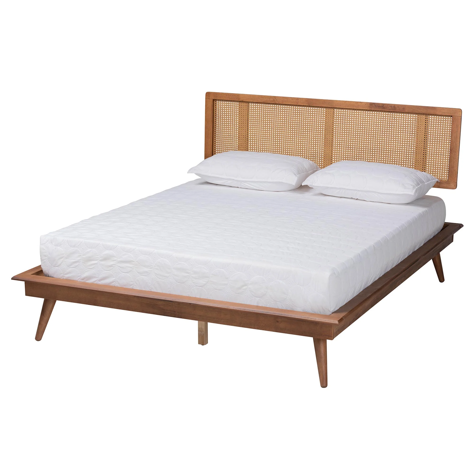 Baxton Studio Nura Mid-Century Modern Walnut Brown Finished Wood and Rattan Full Size 3-Piece Bedroom Set - Image 7