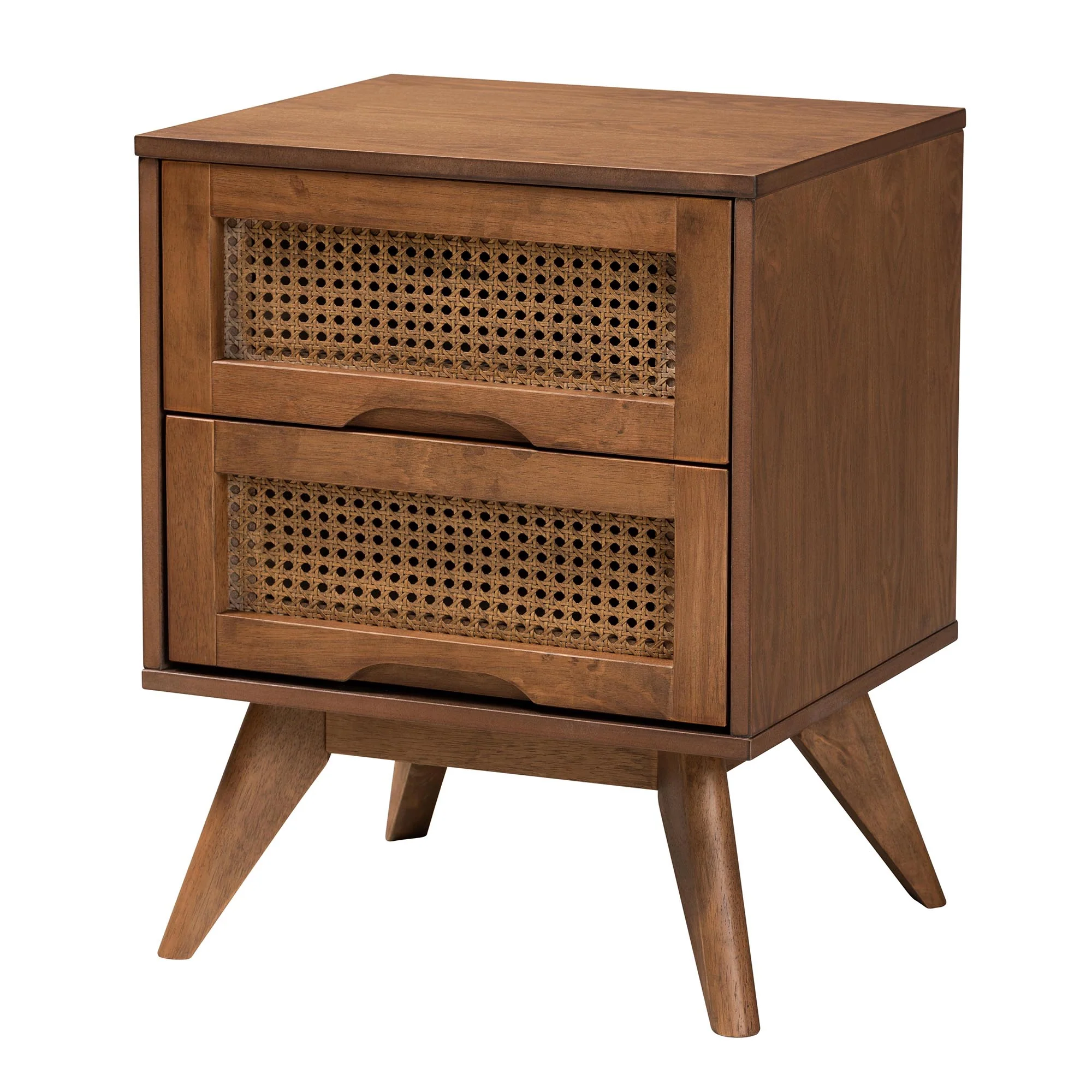 Baxton Studio Nura Mid-Century Modern Walnut Brown Finished Wood and Rattan Full Size 4-Piece Bedroom Set - Image 9
