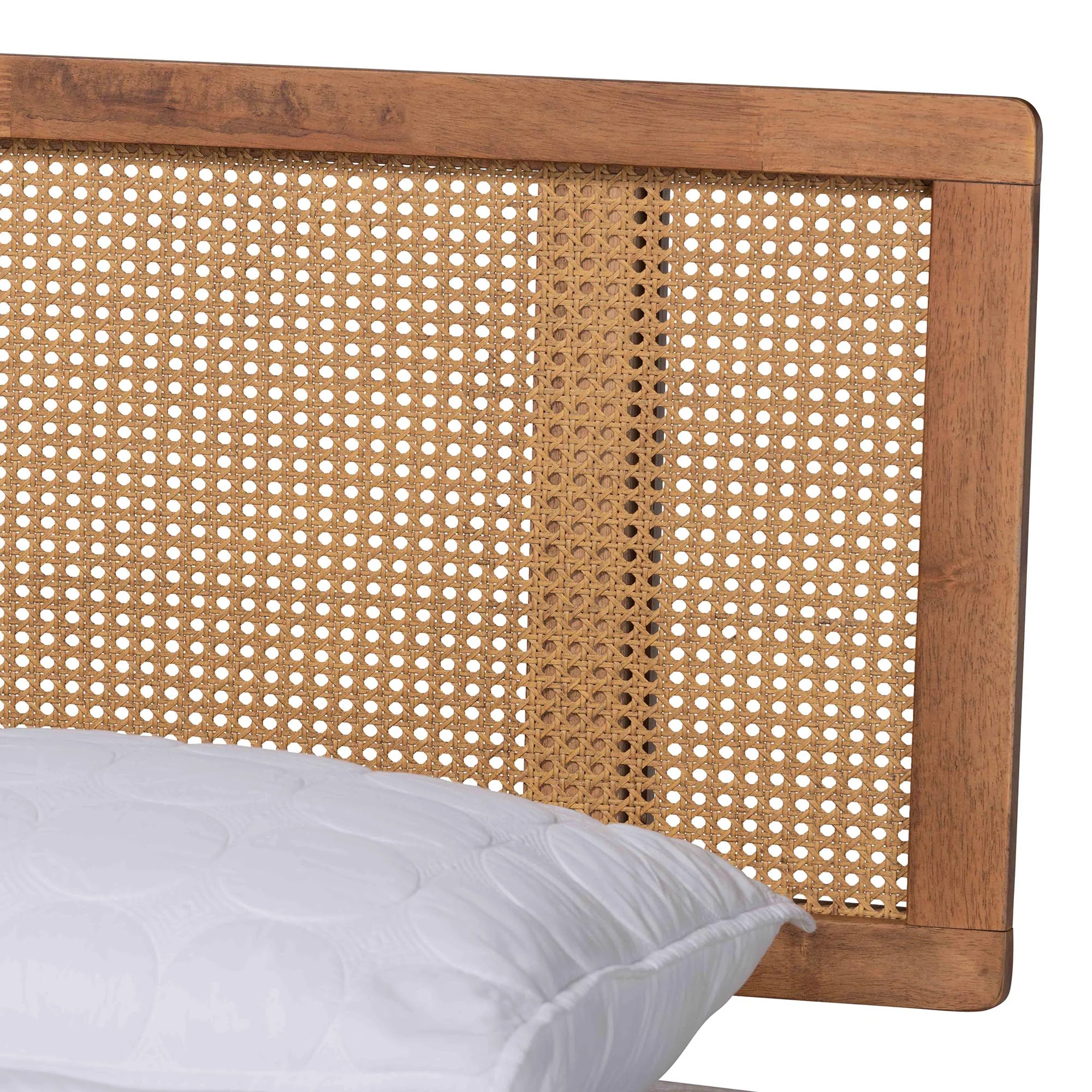 Baxton Studio Nura Mid-Century Modern Walnut Brown Finished Wood and Rattan Full Size 5-Piece Bedroom Set - Image 3