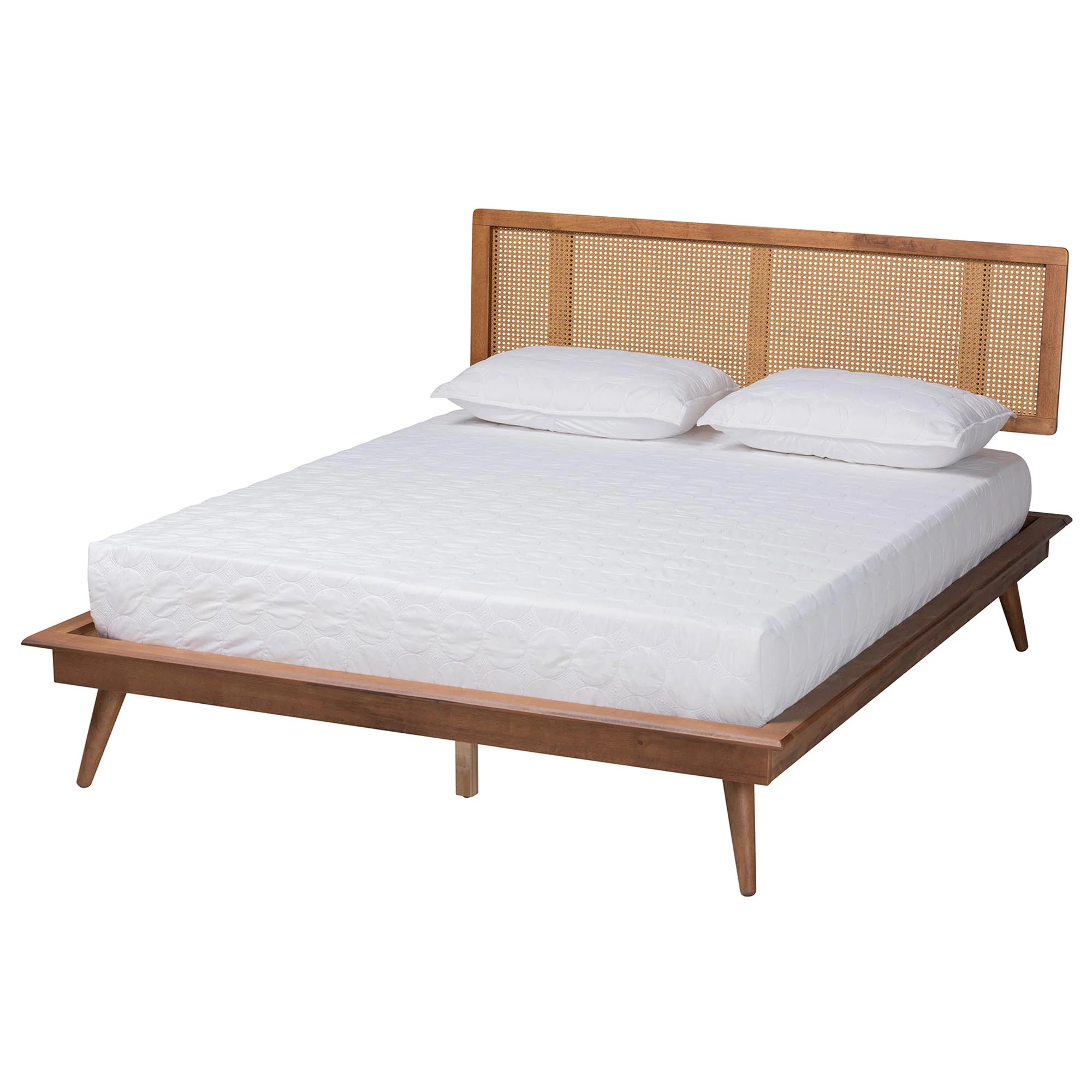 Baxton Studio Nura Mid-Century Modern Walnut Brown Finished Wood and Rattan King Size 4-Piece Bedroom Set - Image 8