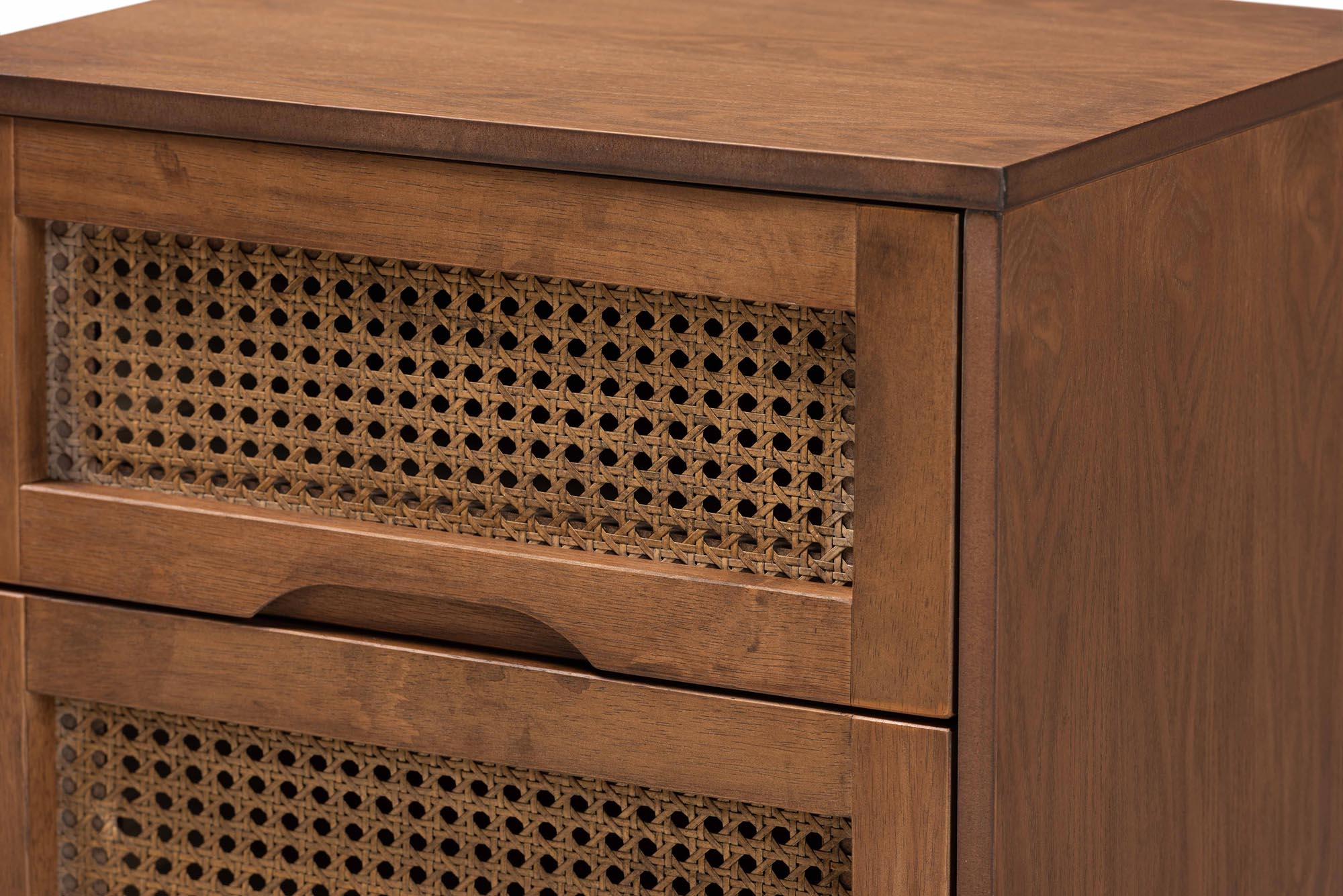 Baxton Studio Nura Mid-Century Modern Walnut Brown Finished Wood and Rattan Queen Size 3-Piece Bedroom Set - Image 9