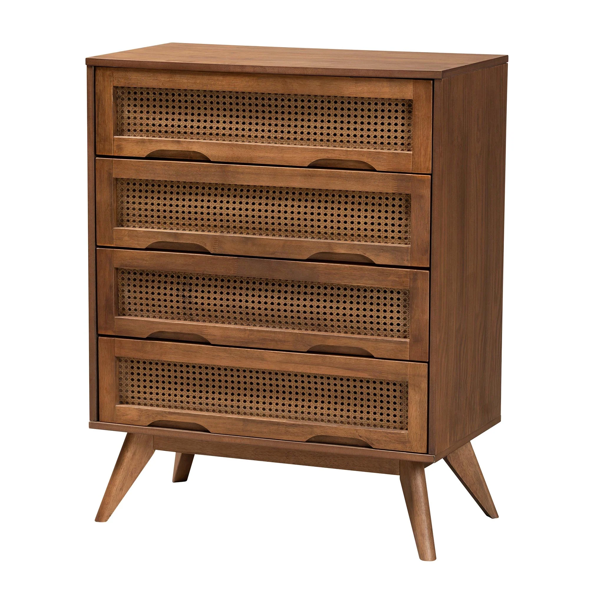 Baxton Studio Nura Mid-Century Modern Walnut Brown Finished Wood and Rattan Queen Size 5-Piece Bedroom Set - Image 10