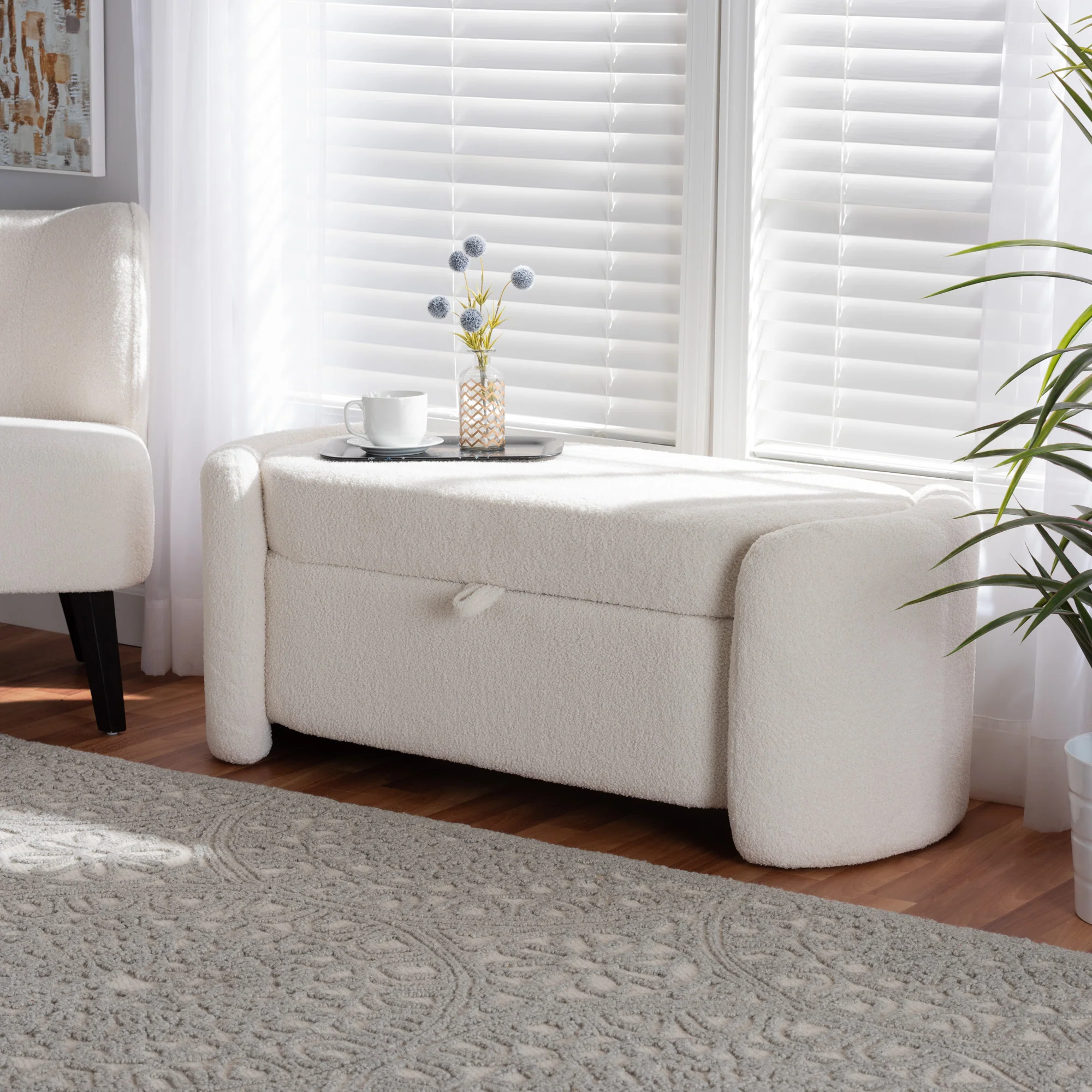 Baxton Studio Oakes Modern and Contemporary Ivory Boucle Upholstered Storage Bench