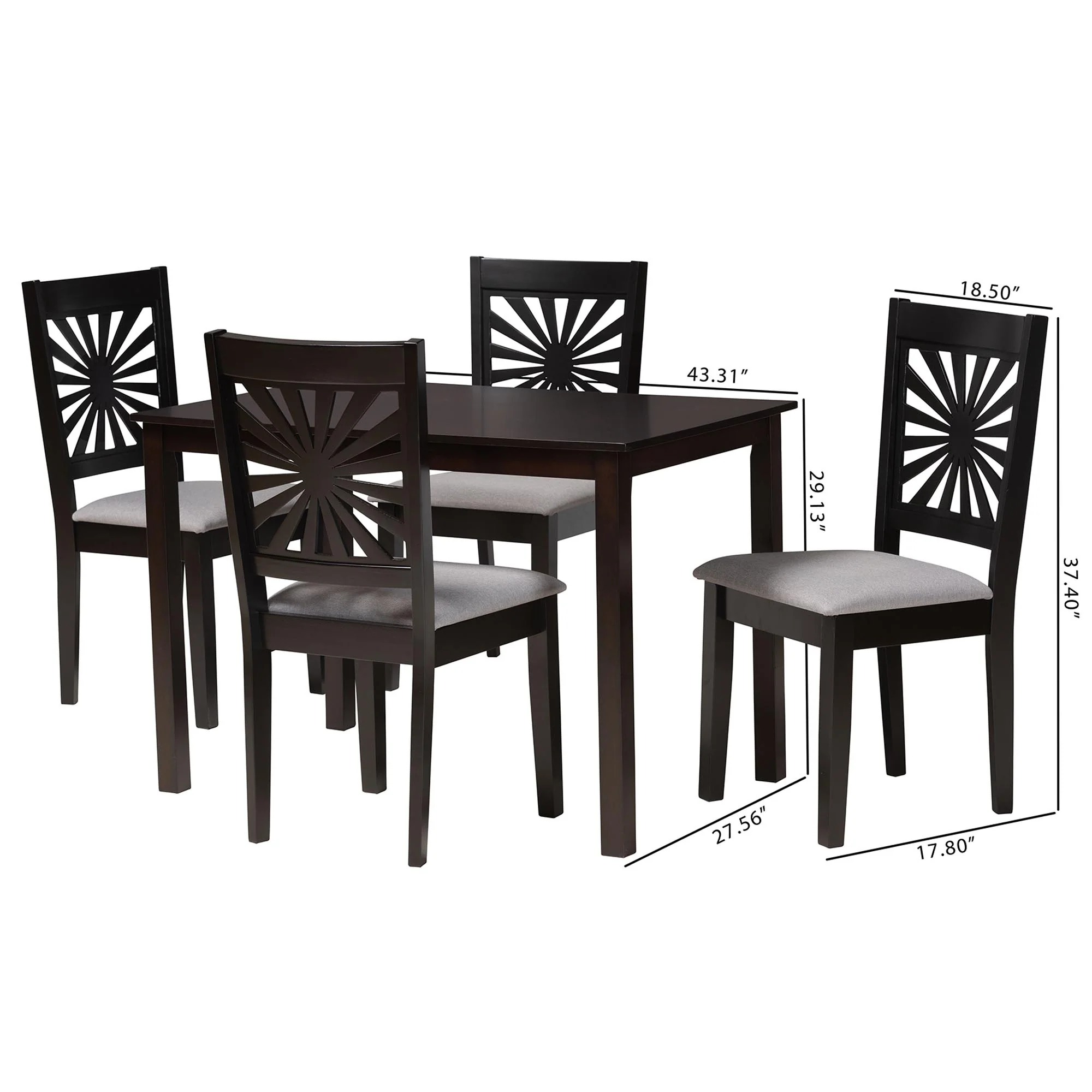 Baxton Studio Olympia Modern Beige Fabric and Espresso Brown Finished Wood 5-Piece Dining Set - Image 13