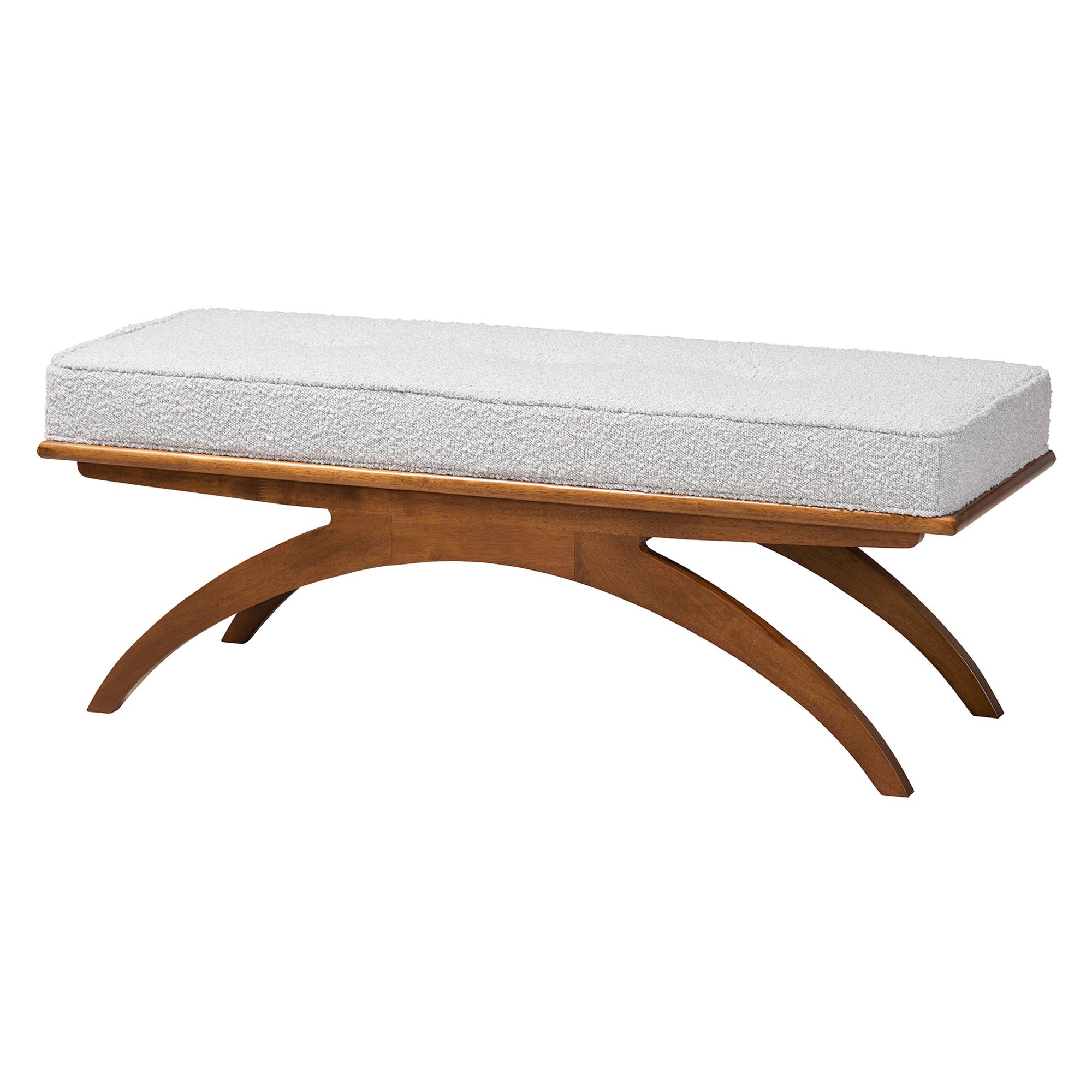Baxton Studio Orella Japandi Light Grey Boucle Fabric and Walnut Brown Finished Wood Bench - Image 2